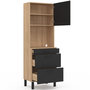 Voir la diapositive 4 : ID MARKET Colonne de cuisine micro-ondes et casserolier 60 cm CINA 2 portes façon hêtre et noir