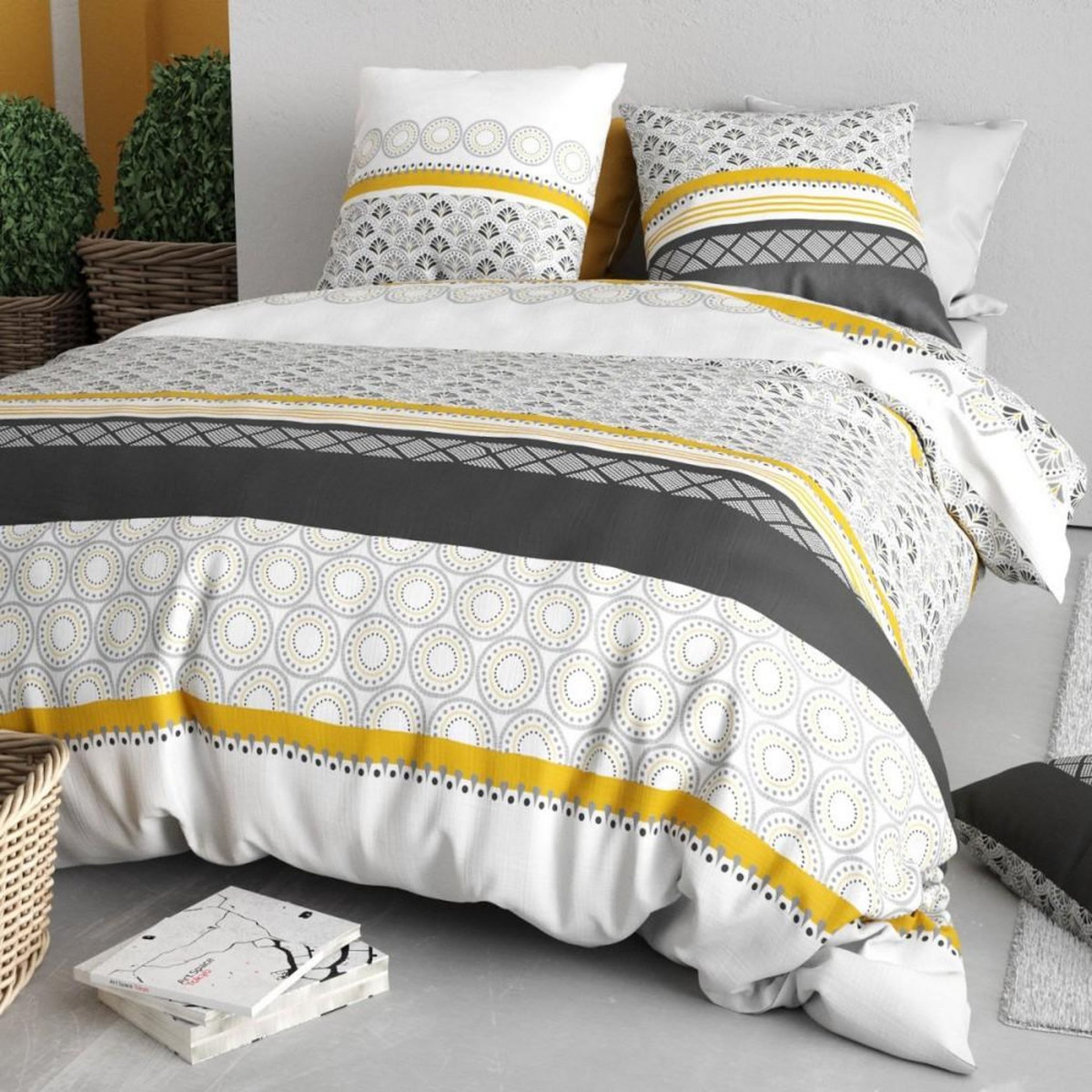 ATELIER DU COTON Housse de couette 260x240 SPIRA + 2 taies coton 57 fils