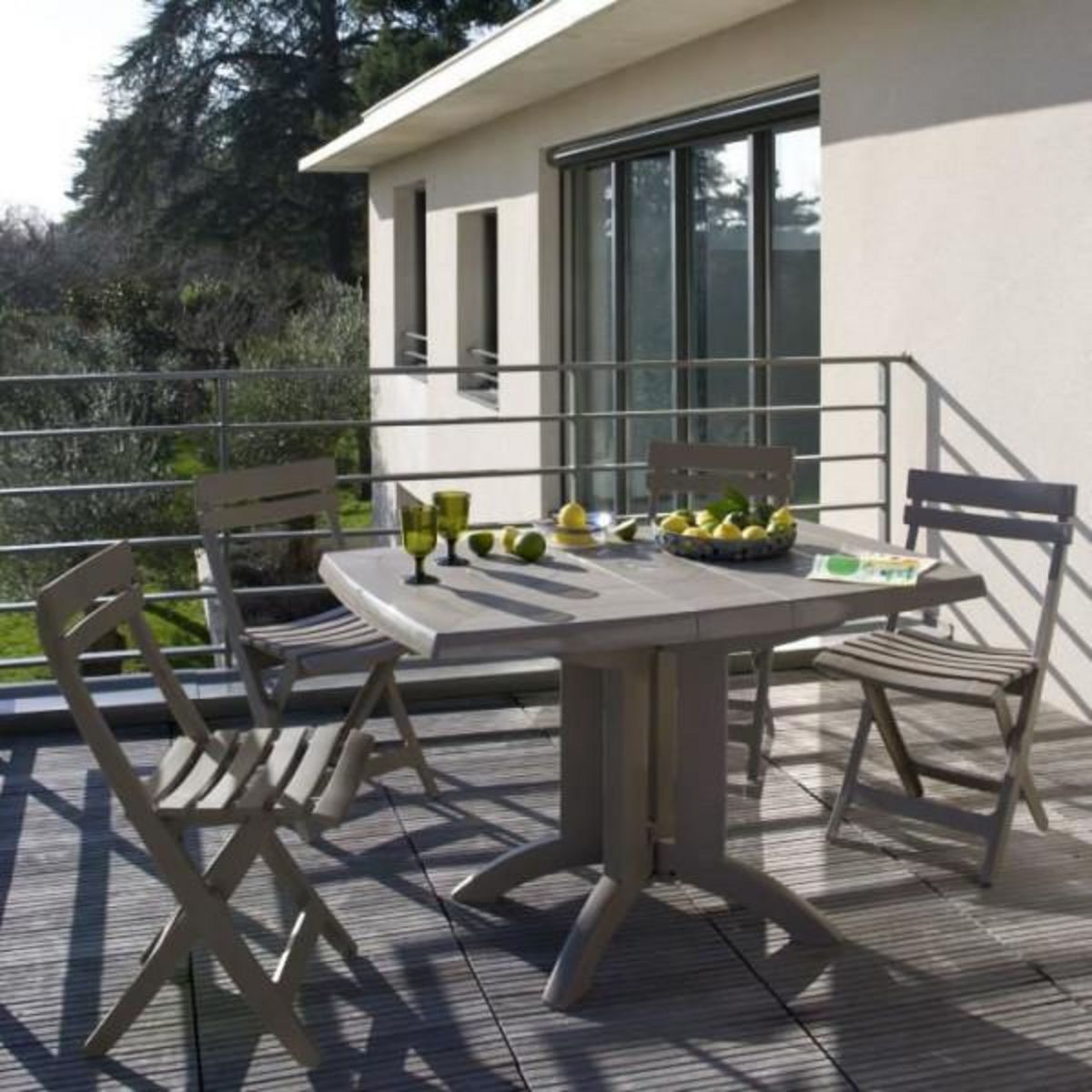 GRILL ME Chaise pliante Miami - GROSFILLEX - Taupe - Résistante aux intempéries et UV