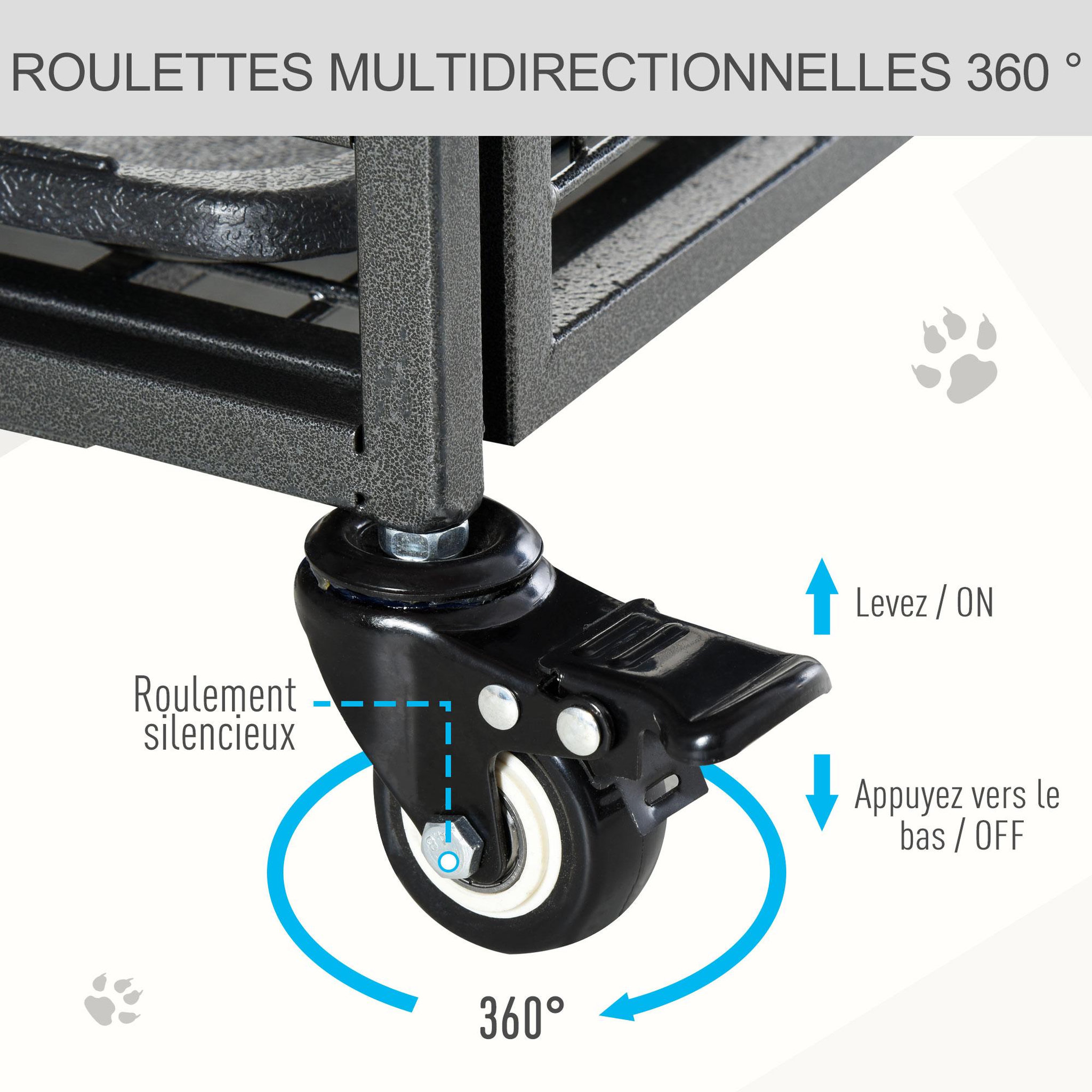 Voir la diapositive 6 : PAWHUT Cage pour chien pliable cage de transport sur roulettes 2 portes verrouillables plateau amovible dim. 125l x 76l x 81h cm métal gris noir