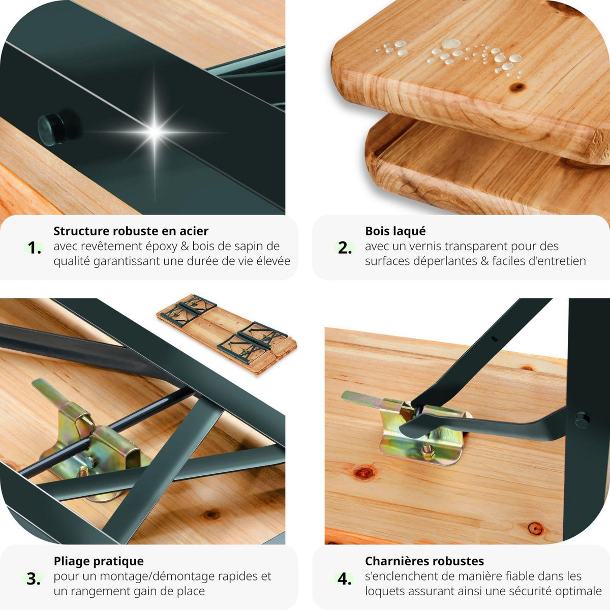 tectake Table de jardin pliante avec bancs marron