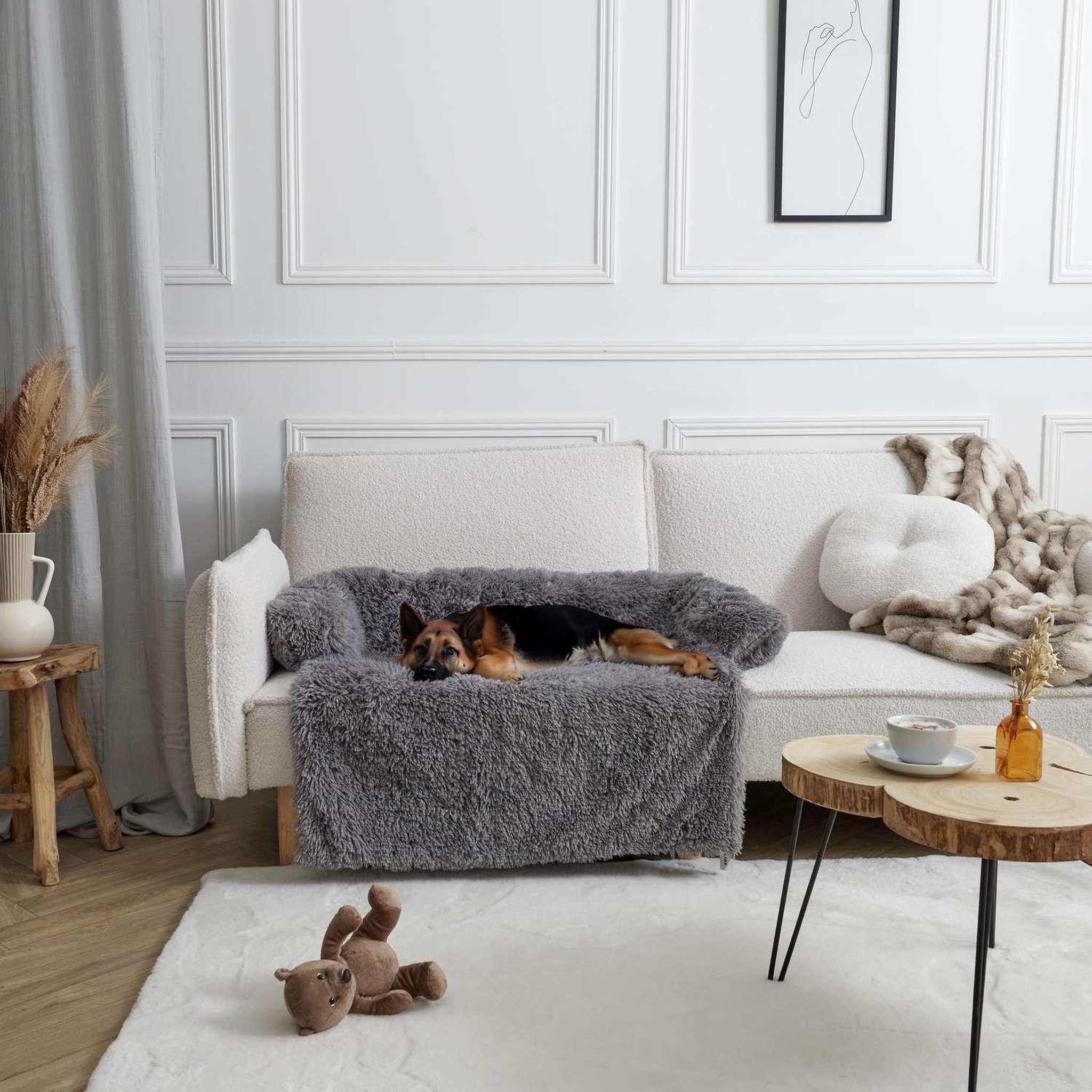 Voir la diapositive 2 : The concept Factory Plaid couverture de canapé pour chien et chat - Gris