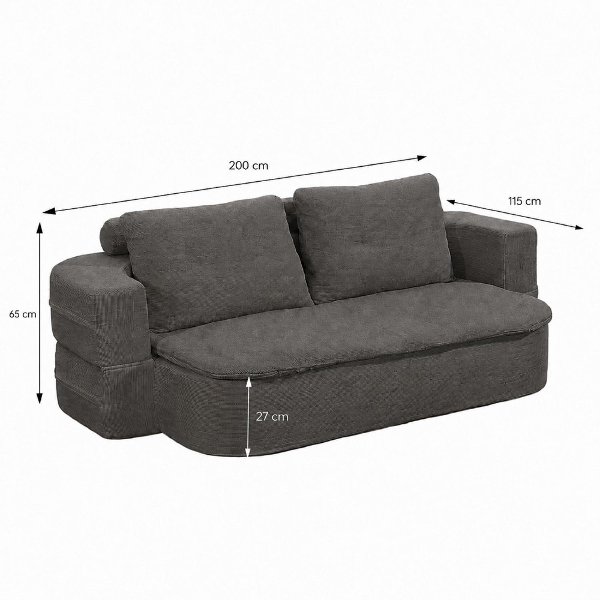 Voir la diapositive 3 : CONCEPT USINE Canapé compressé convertible 2-3 places + couette en velours côtelé gris foncé watford