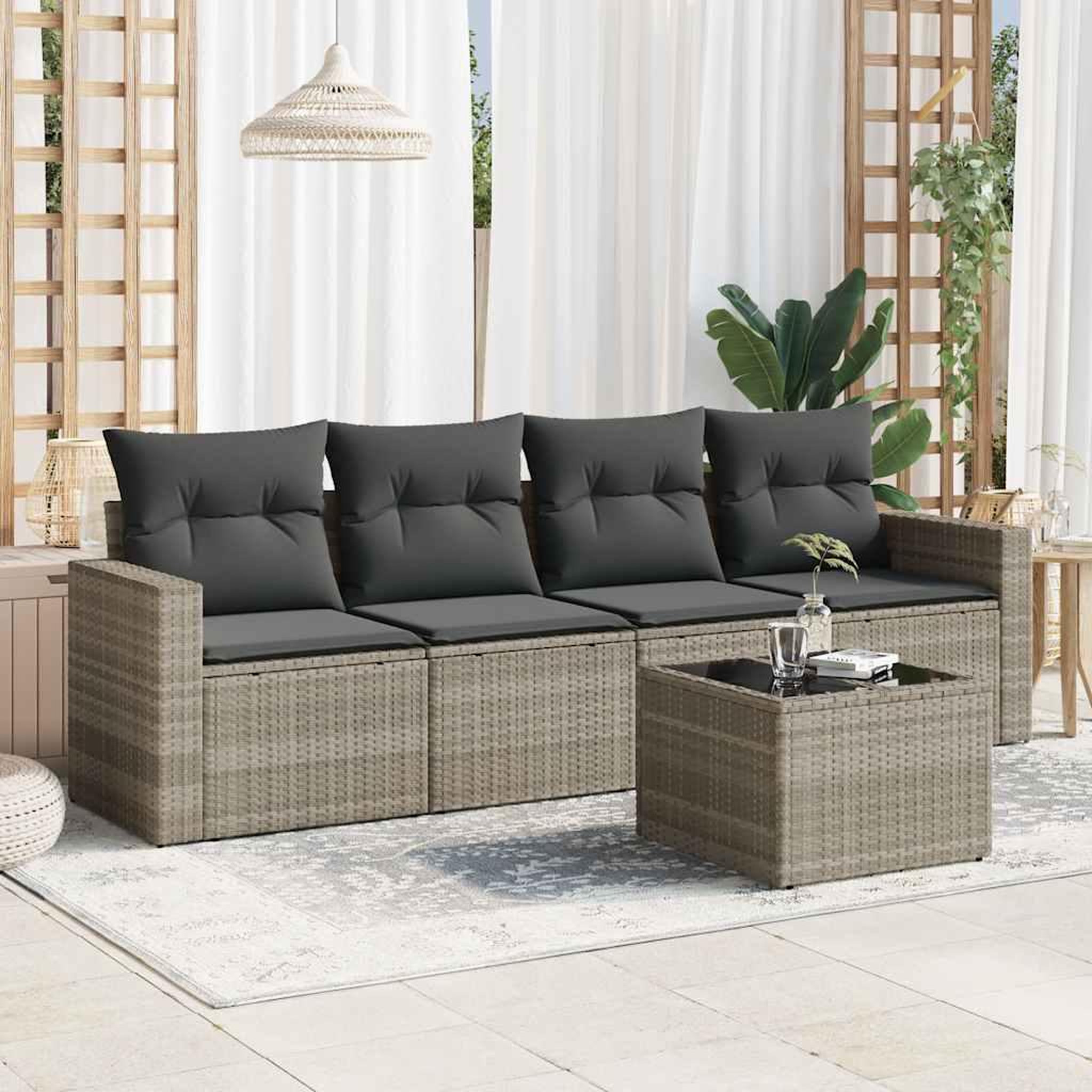 VIDAXL Salon de jardin 5 pcs avec coussins gris clair resine tressee