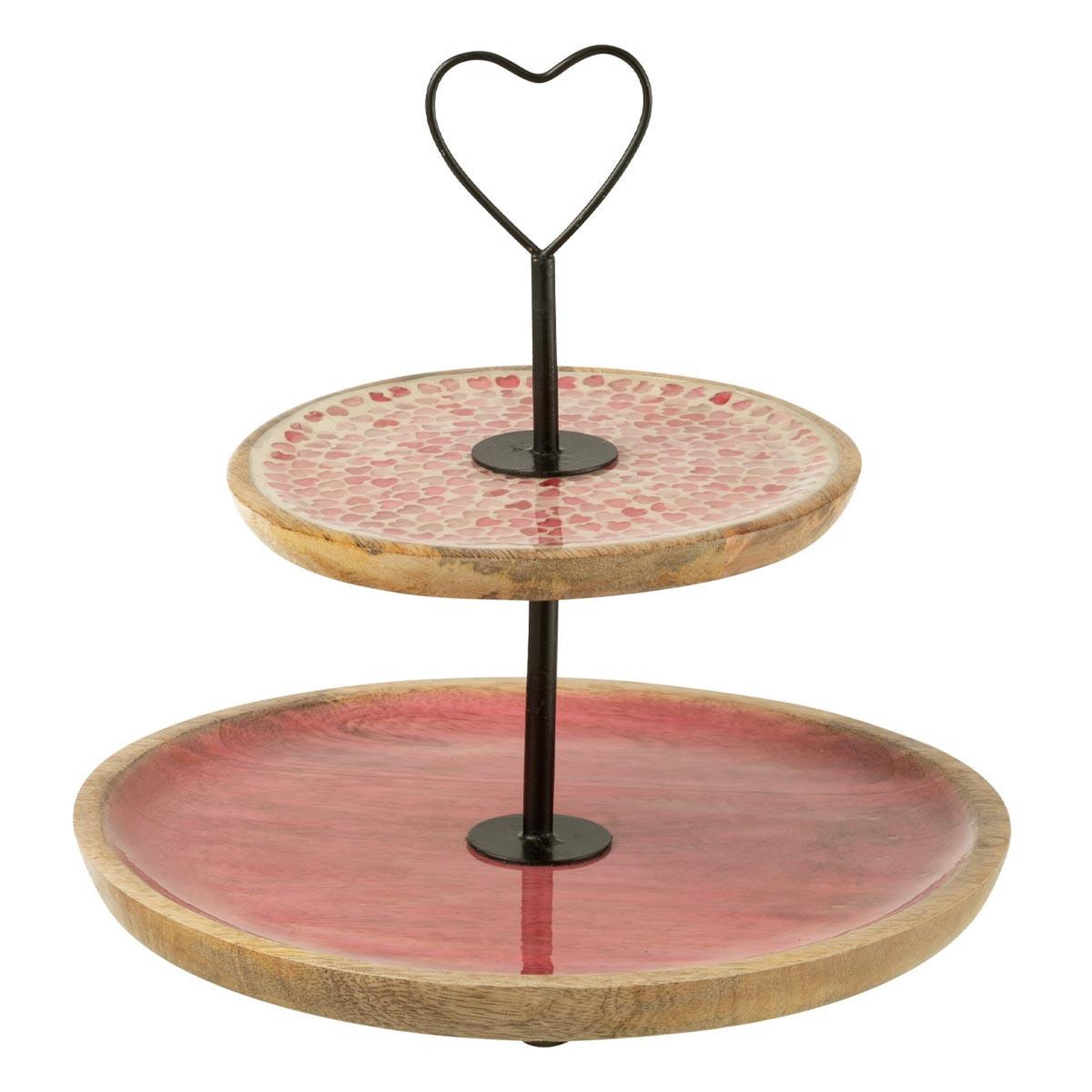 J-LINE Présentoir 2 étages mosaïque cœur en bois  freddy  30cm rose
