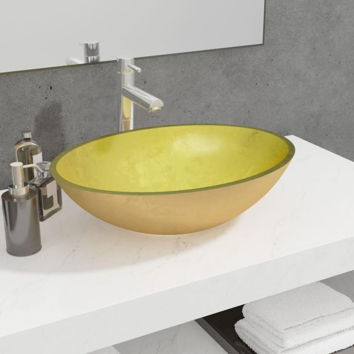 VIDAXL Lavabo Verre 50x37x14 cm Dore