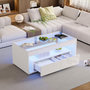 Voir la diapositive 5 : MERAX Table basse rectangulaire blanc avec 2 tiroirs - 50x100 cm led panneau de particules