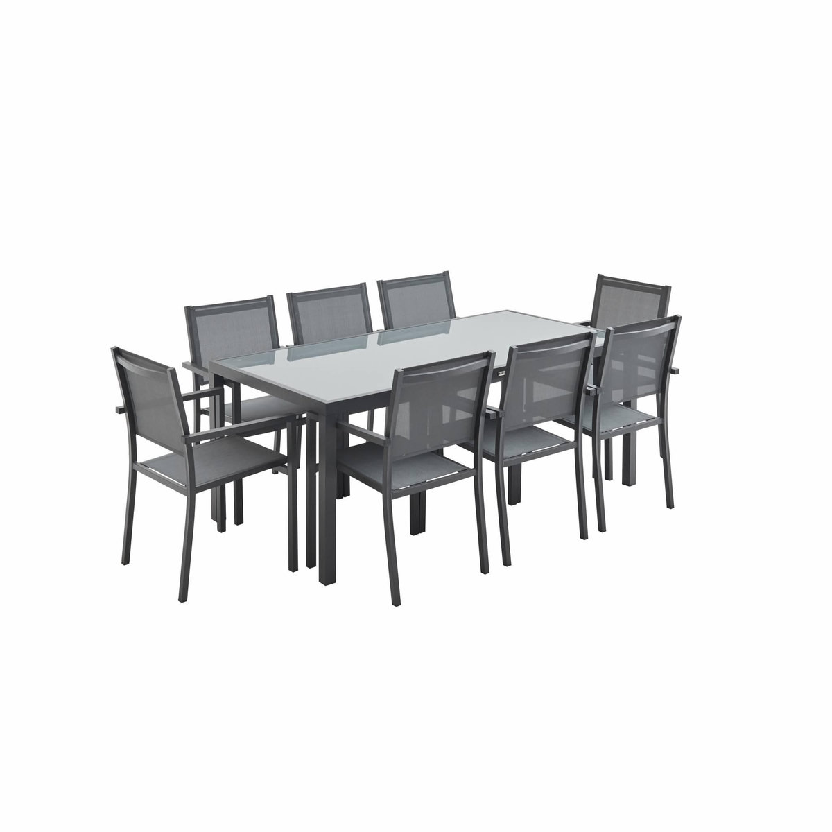 SWEEEK Table de jardin aluminium + 8 assises - Capua 180cm - Anthracite. gris - 8 places - 1 grande table rectangulaire. 8 fauteuils empilables
