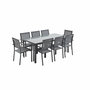 Voir la diapositive 1 : SWEEEK Table de jardin aluminium + 8 assises - Capua 180cm - Anthracite. gris - 8 places - 1 grande table rectangulaire. 8 fauteuils empilables
