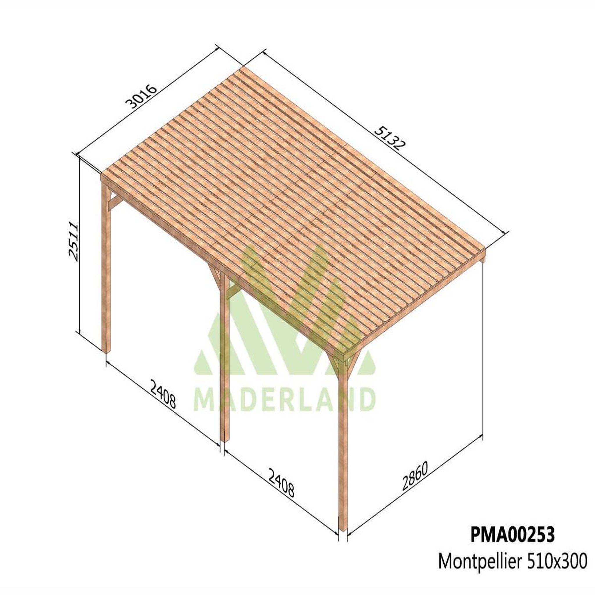 Voir la diapositive 3 : JARDIDECO Pergola adossée en bois montpellier 510 x 300 cm - maderland