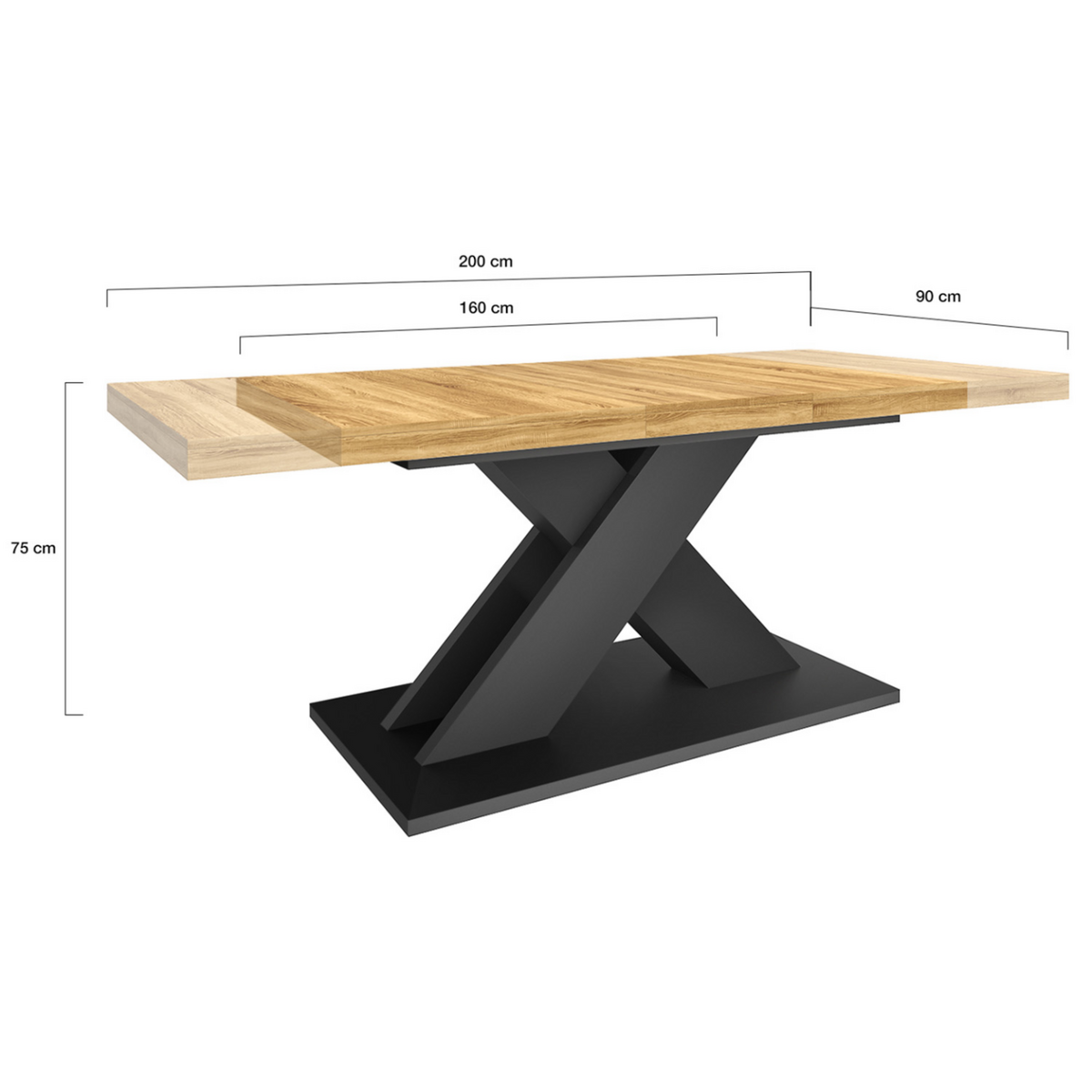 ID MARKET Table à manger extensible rectangle ALICIA 6-10 personnes bois et noir 160-200 cm
