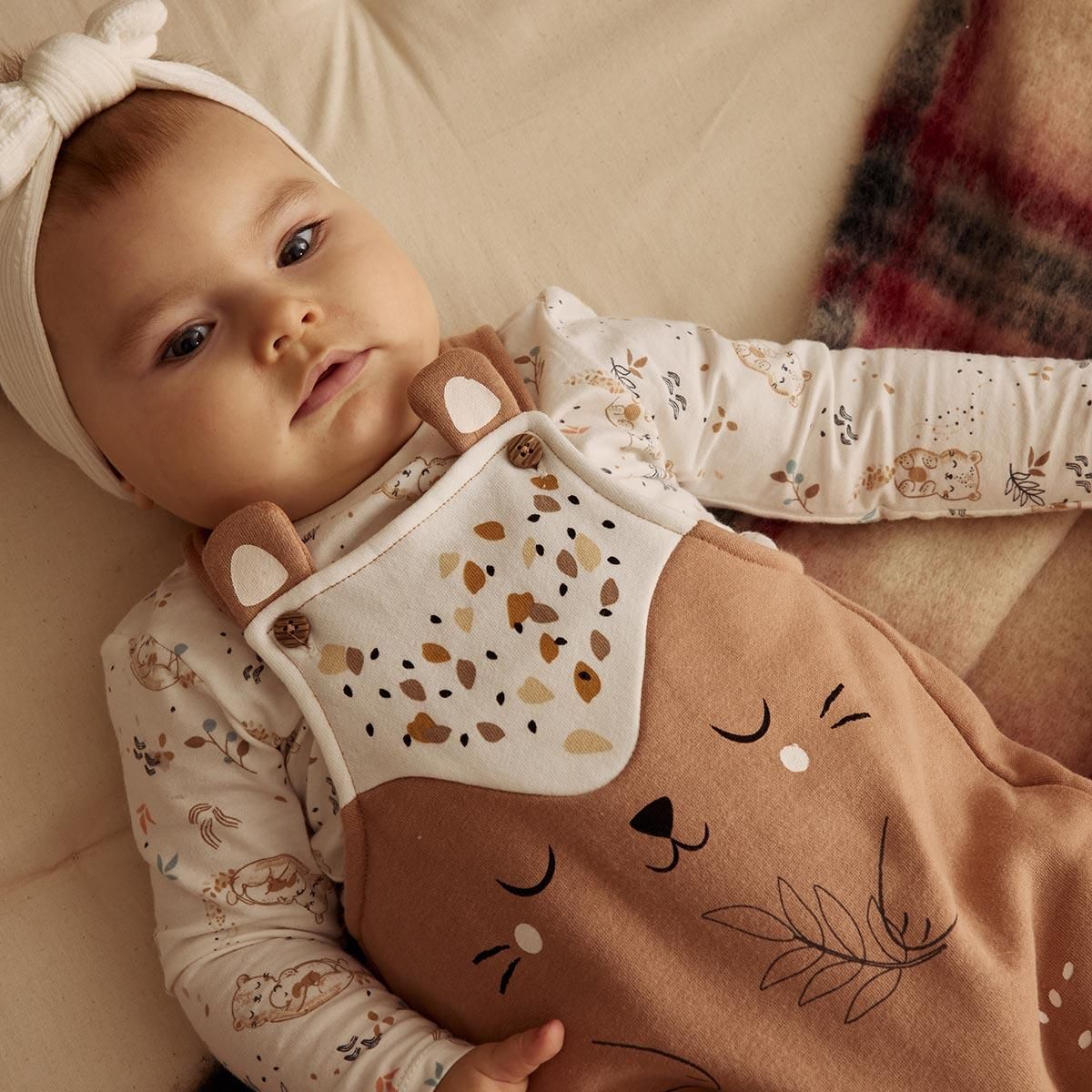 Petit Béguin Ensemble salopette bébé en molleton et t-shirt Mini Loutre