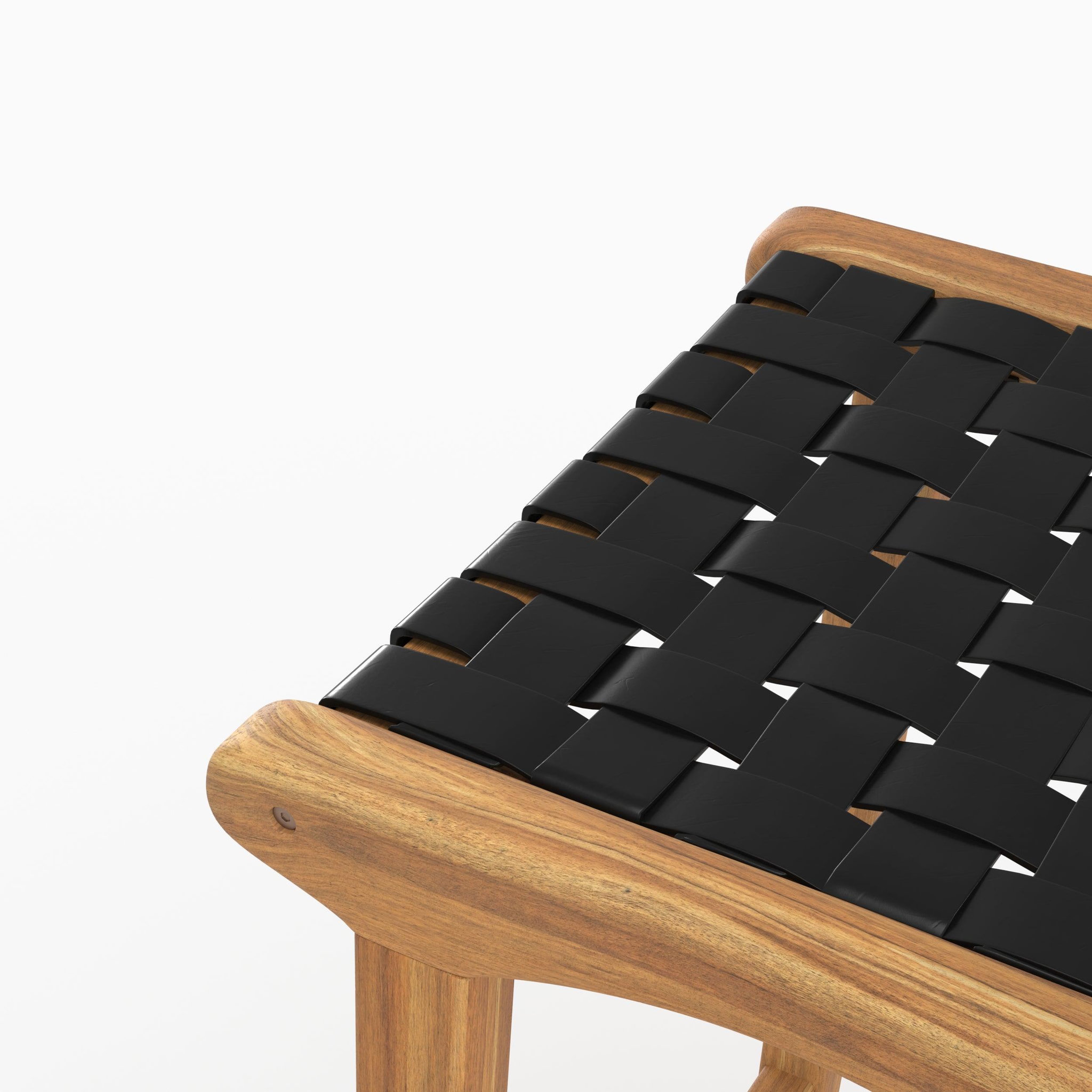 Voir la diapositive 3 : MAISON PAVANE Tabouret pour îlot central 68 cm en teck et cuir tressé noir-kuna
