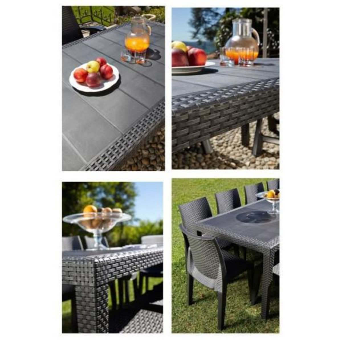 MARKET24 Table a manger de jardin QUEEN effet rotin - Anthracite - 220 x 90 x 72 cm
