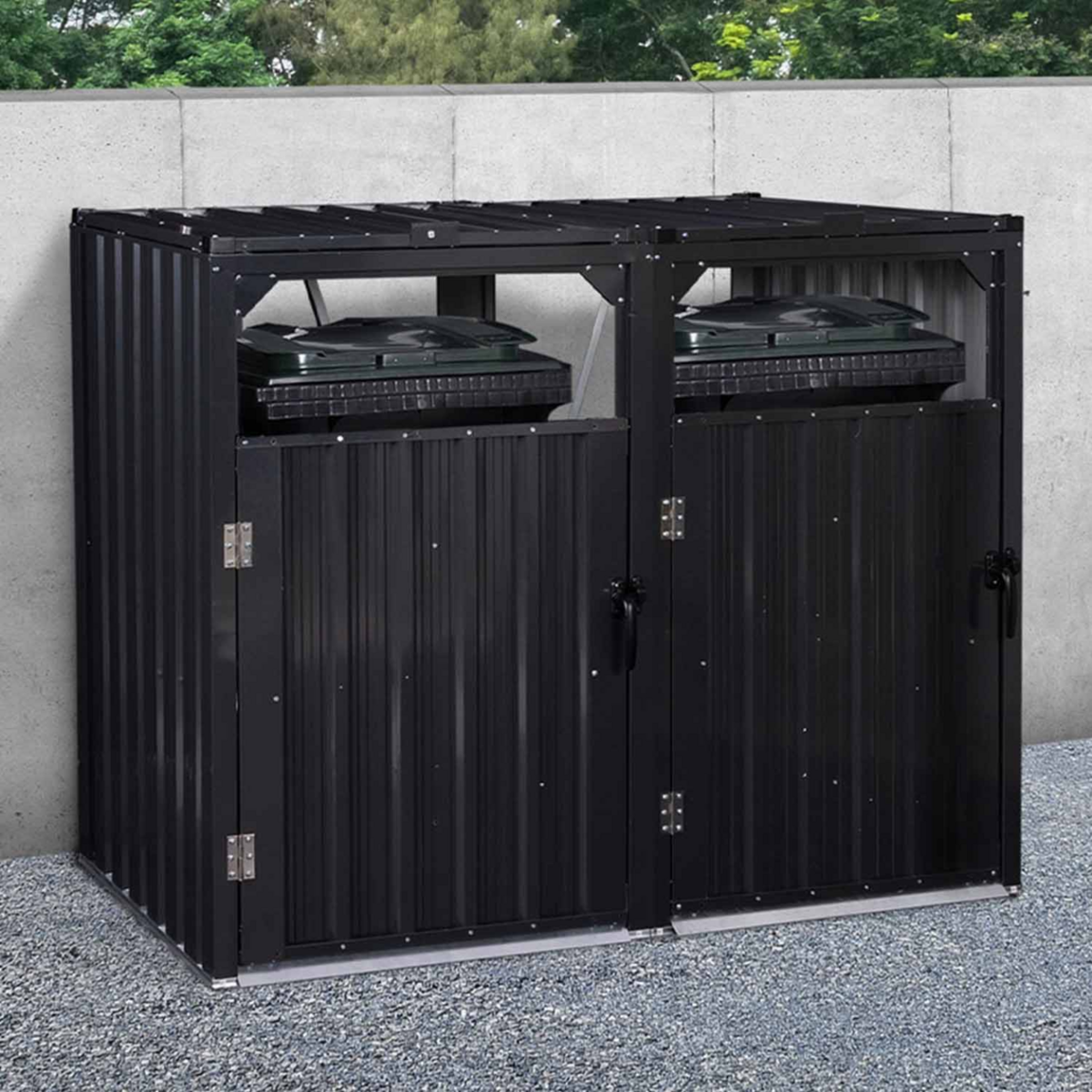 ID MARKET Cache poubelle double en acier gris anthracite