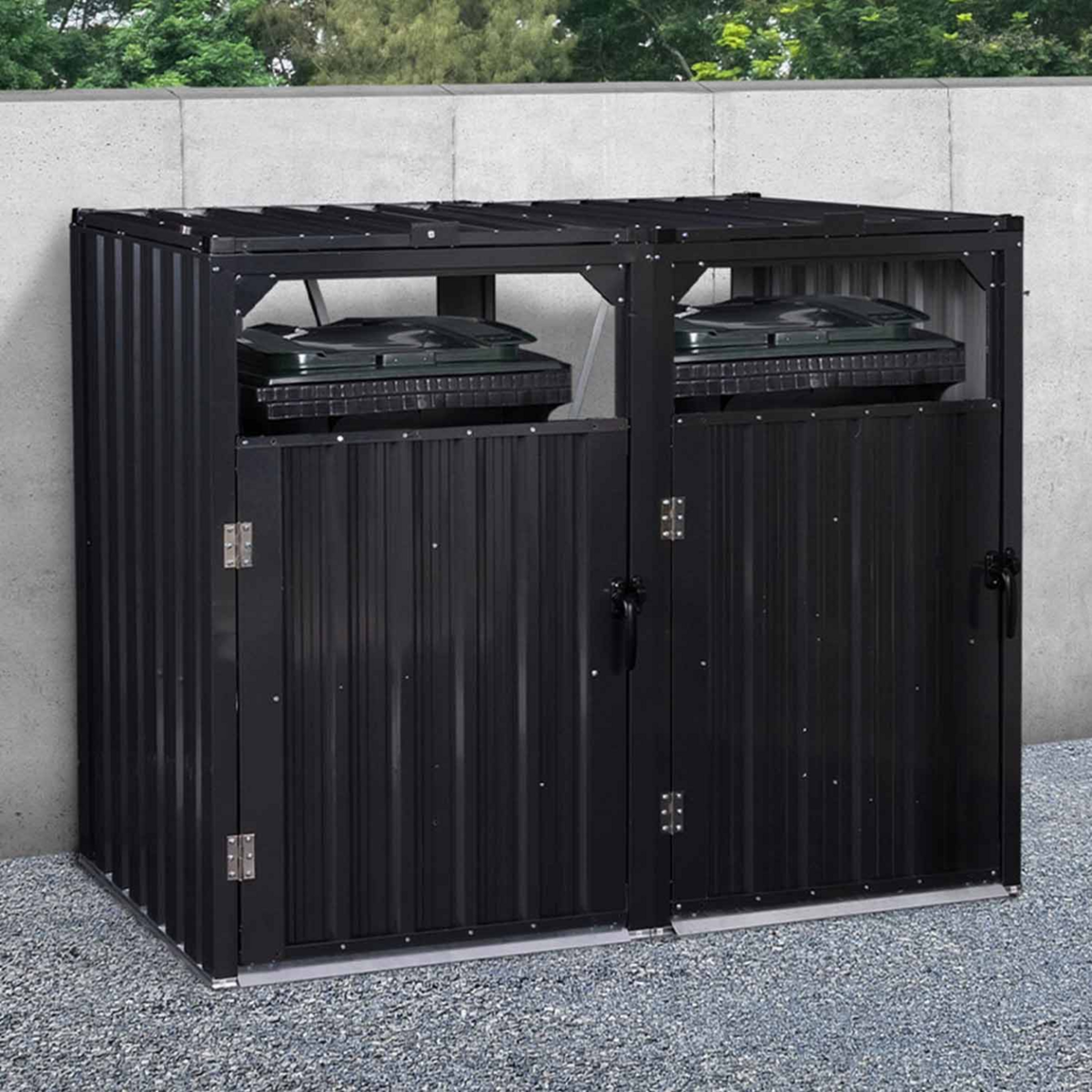 ID MARKET Cache poubelle double en acier gris anthracite