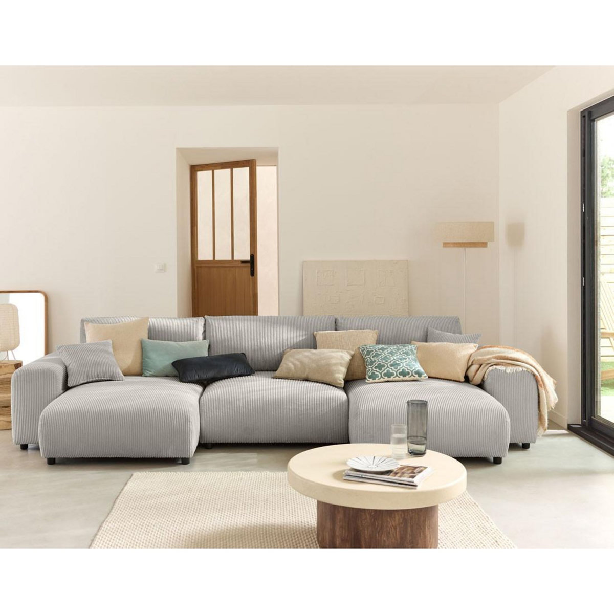 LISA DESIGN Garance - canapé panoramique en u - 7 places - en velours côtelé