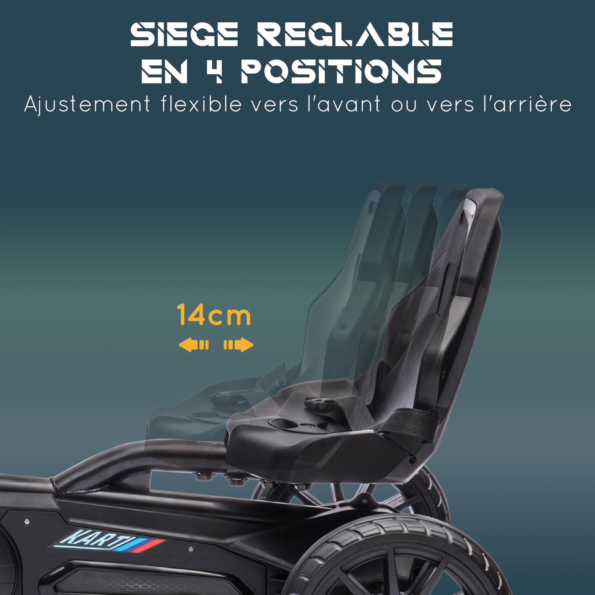Voir la diapositive 4 : HOMCOM Kart à pédales enfant Go kart Formule 1 Racing aileron avant carter chaine fermé siège réglable avec ceinture noir