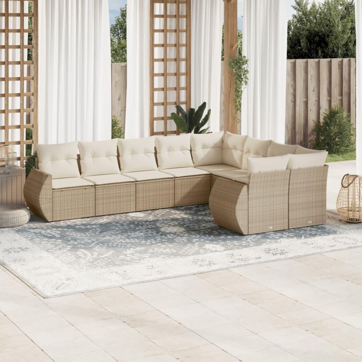 VIDAXL Salon de jardin avec coussins 9 pcs beige resine tressee