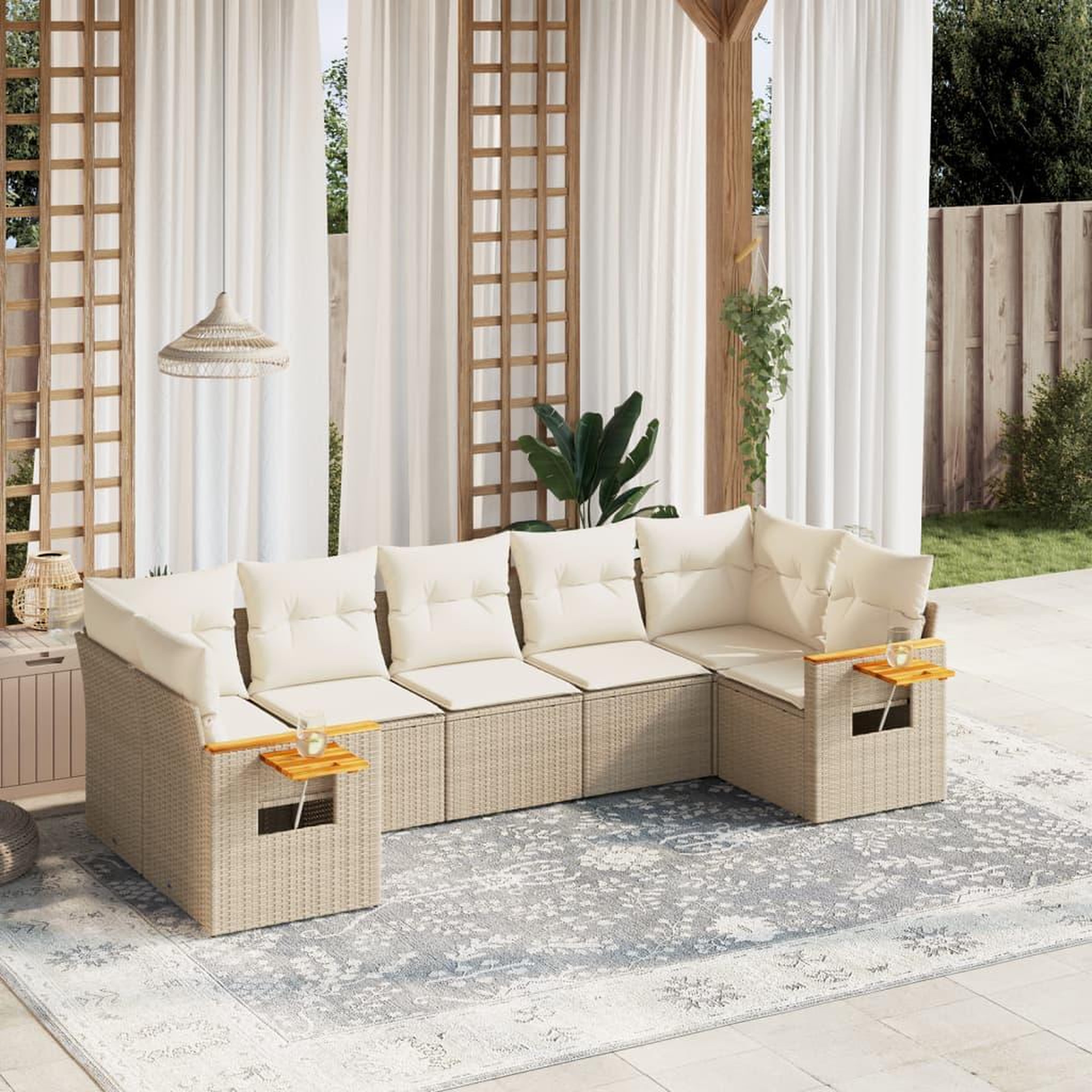 Voir la diapositive 1 : VIDAXL Salon de jardin avec coussins 7 pcs beige resine tressee