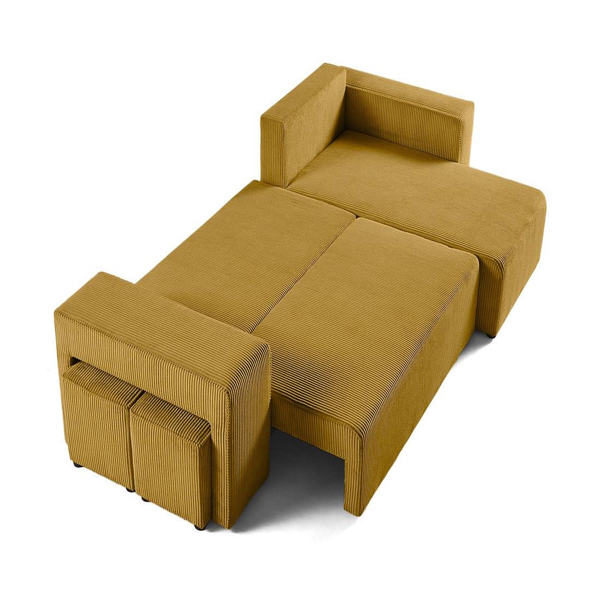 Voir la diapositive 2 : BEST MOBILIER Topaze - canapé d'angle réversible 4 places - convertible avec coffre, tablette et poufs - en velours côtelé