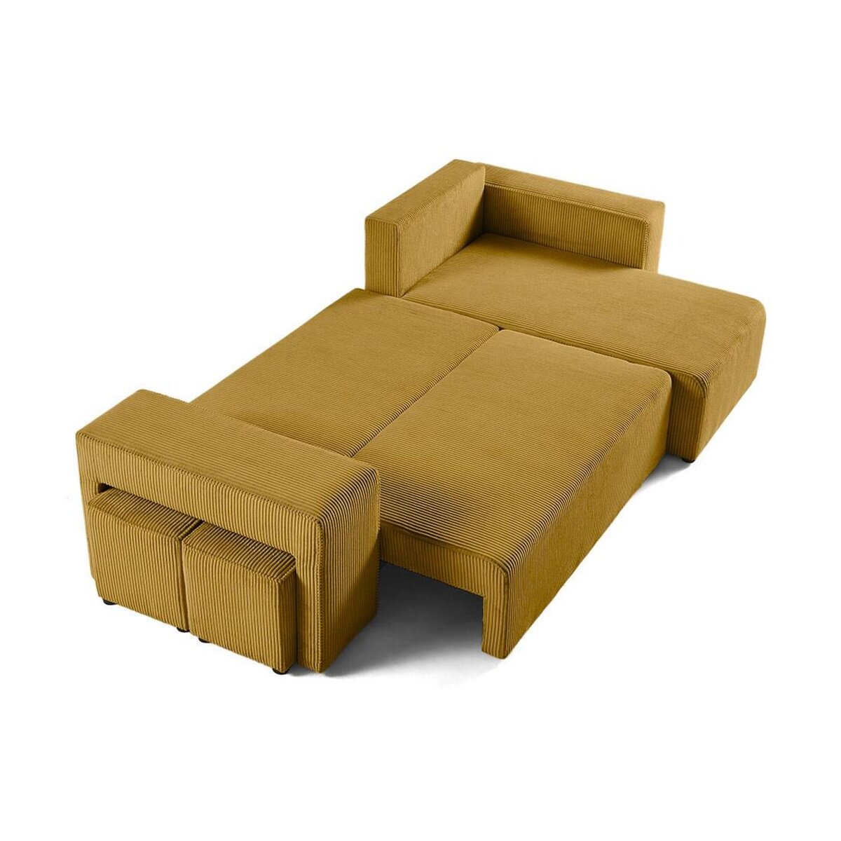 BEST MOBILIER Topaze - canapé d'angle réversible 4 places - convertible avec coffre, tablette et poufs - en velours côtelé