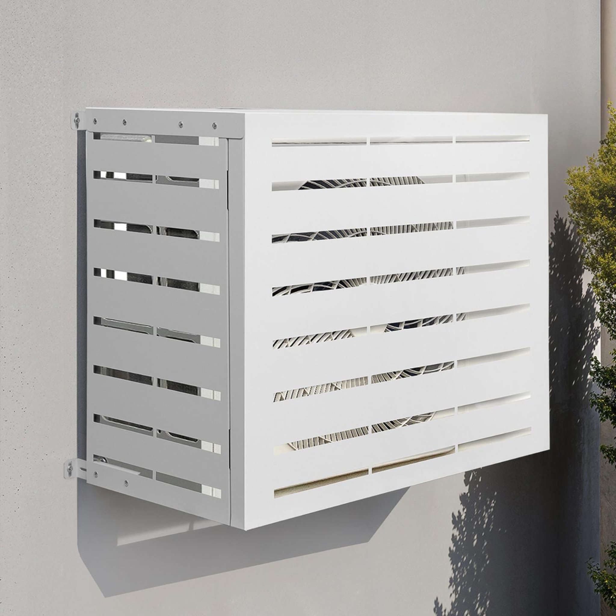 Voir la diapositive 2 : ID MARKET Cache climatiseur 95 x 50 x 80 cm métal blanc protection unité extérieure pour pompe à chaleur
