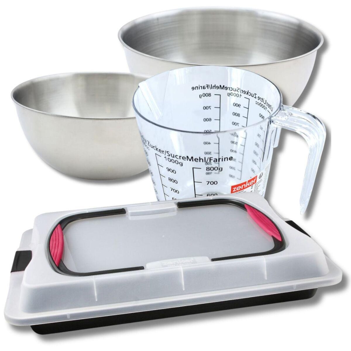 ZENKER Set pâtisserie avec plaque de cuisson 42 x 29 cm avec couvercle, 2 bols à mixer, verre mesureur et spatule Zenker