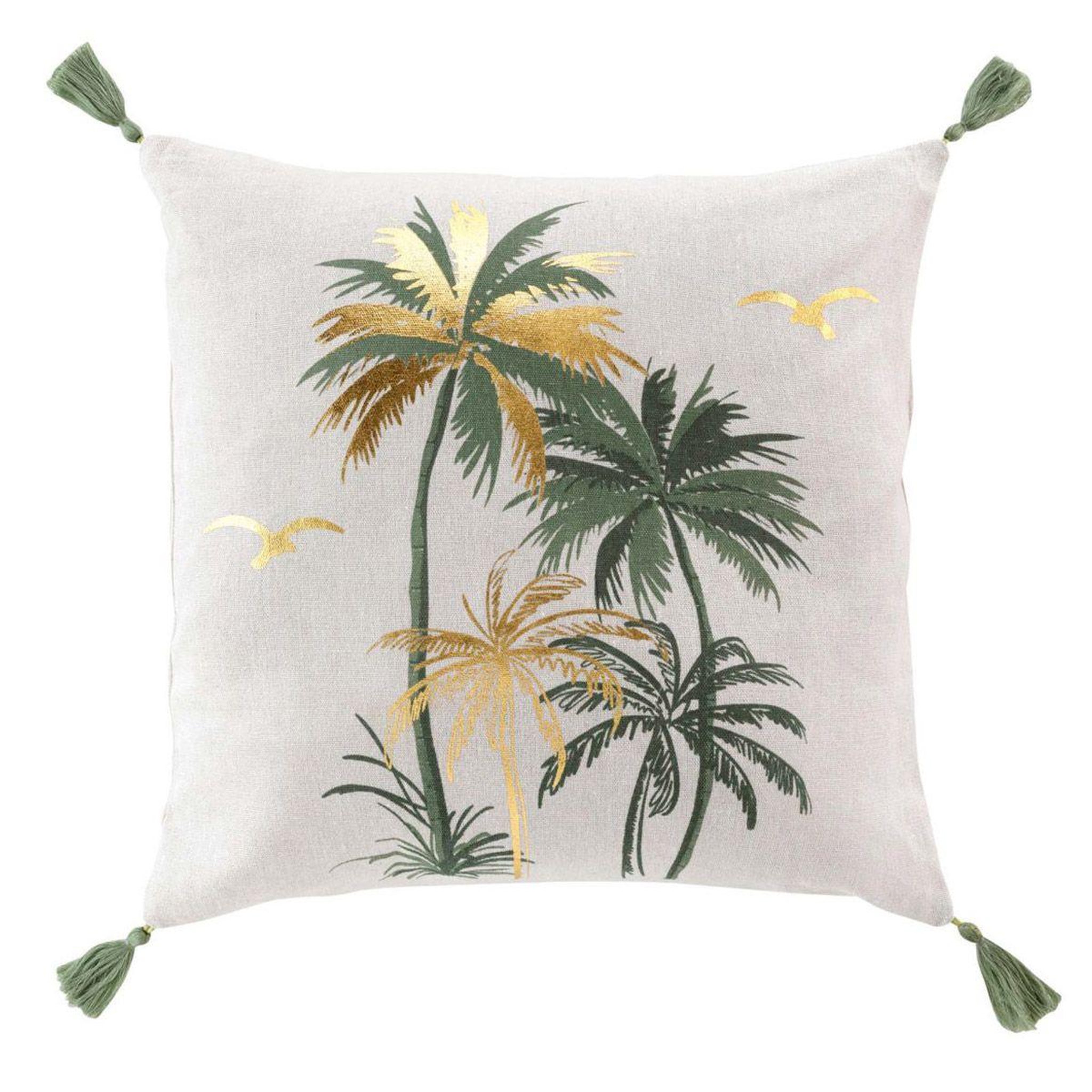 Douceur d'Intérieur Coussin déco pompons  papeete  45x45cm sauge