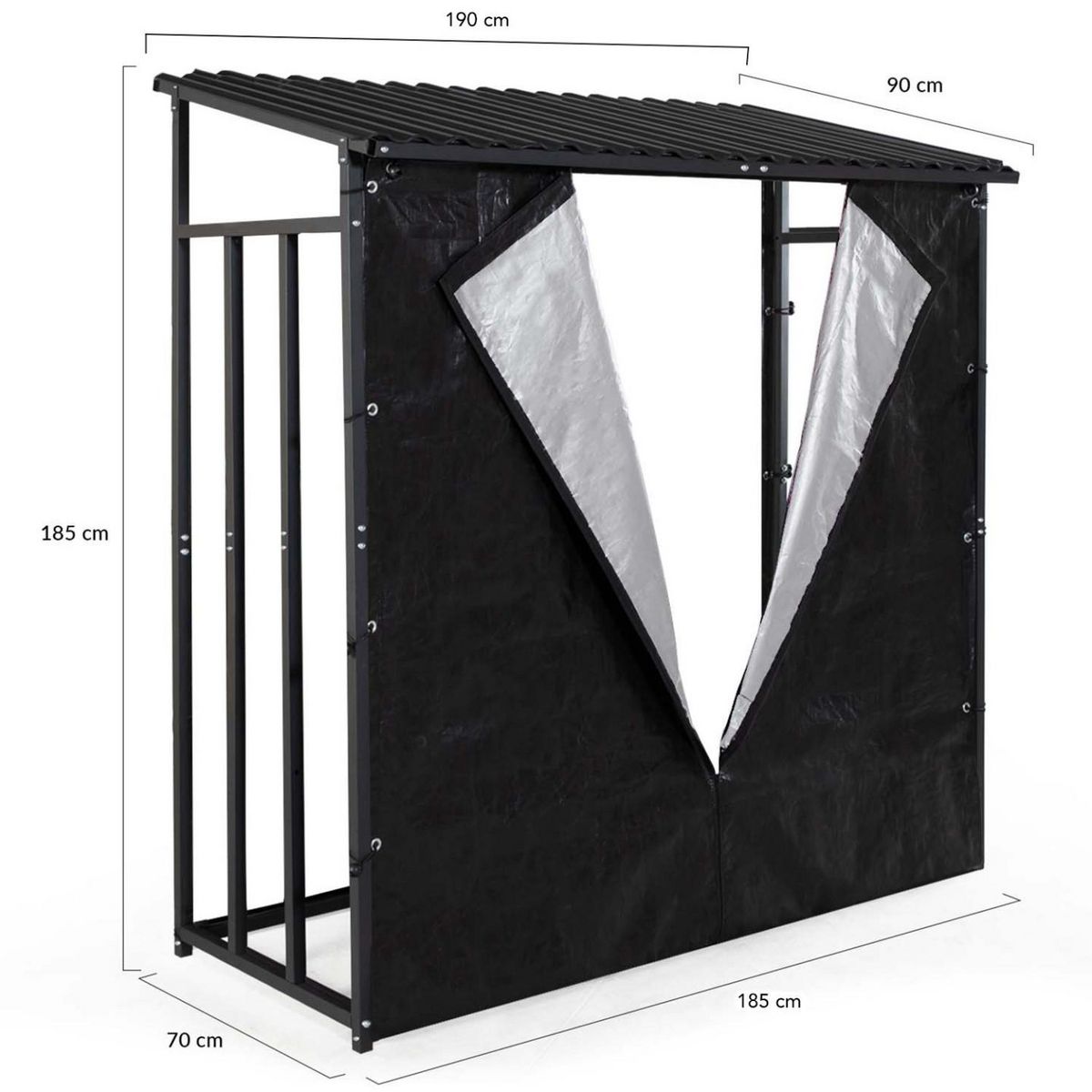 ID MARKET Abri de stockage en acier galvanisé pour bûches L.190 cm avec housse de protection 150 gr