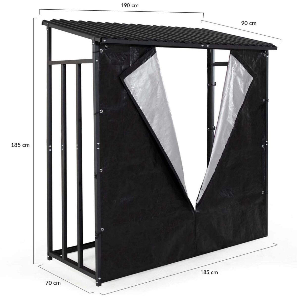 ID MARKET Abri de stockage en acier galvanisé pour bûches L.190 cm avec housse de protection 150 gr