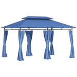 OUTSUNNY Tonnelle barnum 3 x 4 m 6 rideaux amovibles double toit métal époxy polyester bleu