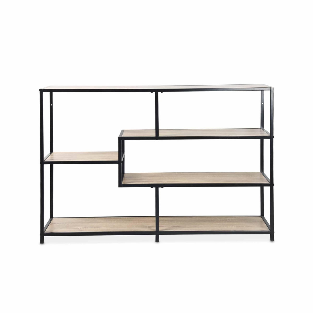 SWEEEK Etagère en métal noir et décor bois - Loft - bibliothèque 5 niveaux. L 114 x l 33 x H 78cm