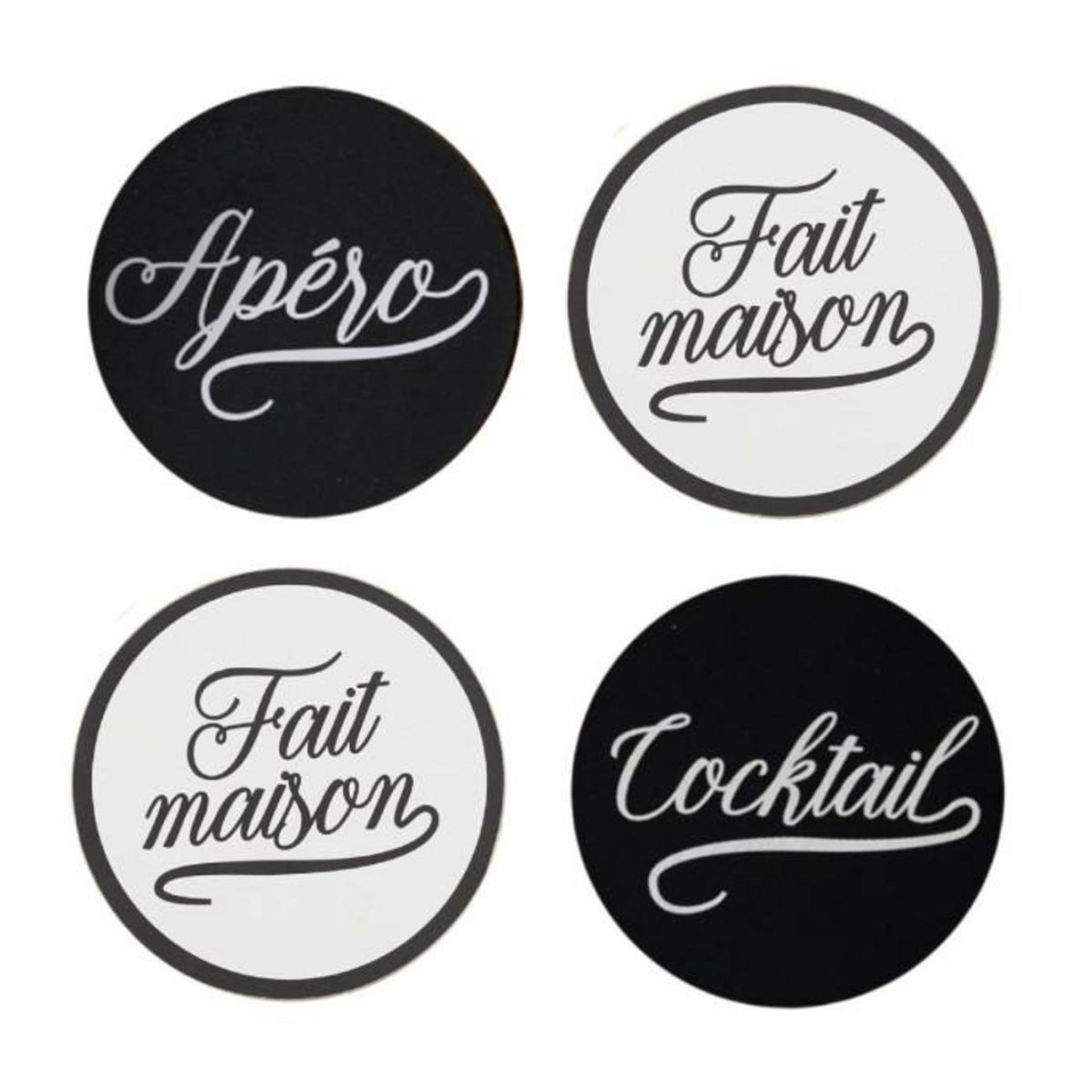 Paris Prix Lot de 4 Dessous de Verre  Bistrot  10cm Noir & Blanc