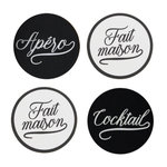 Paris Prix Lot de 4 Dessous de Verre  Bistrot  10cm Noir & Blanc