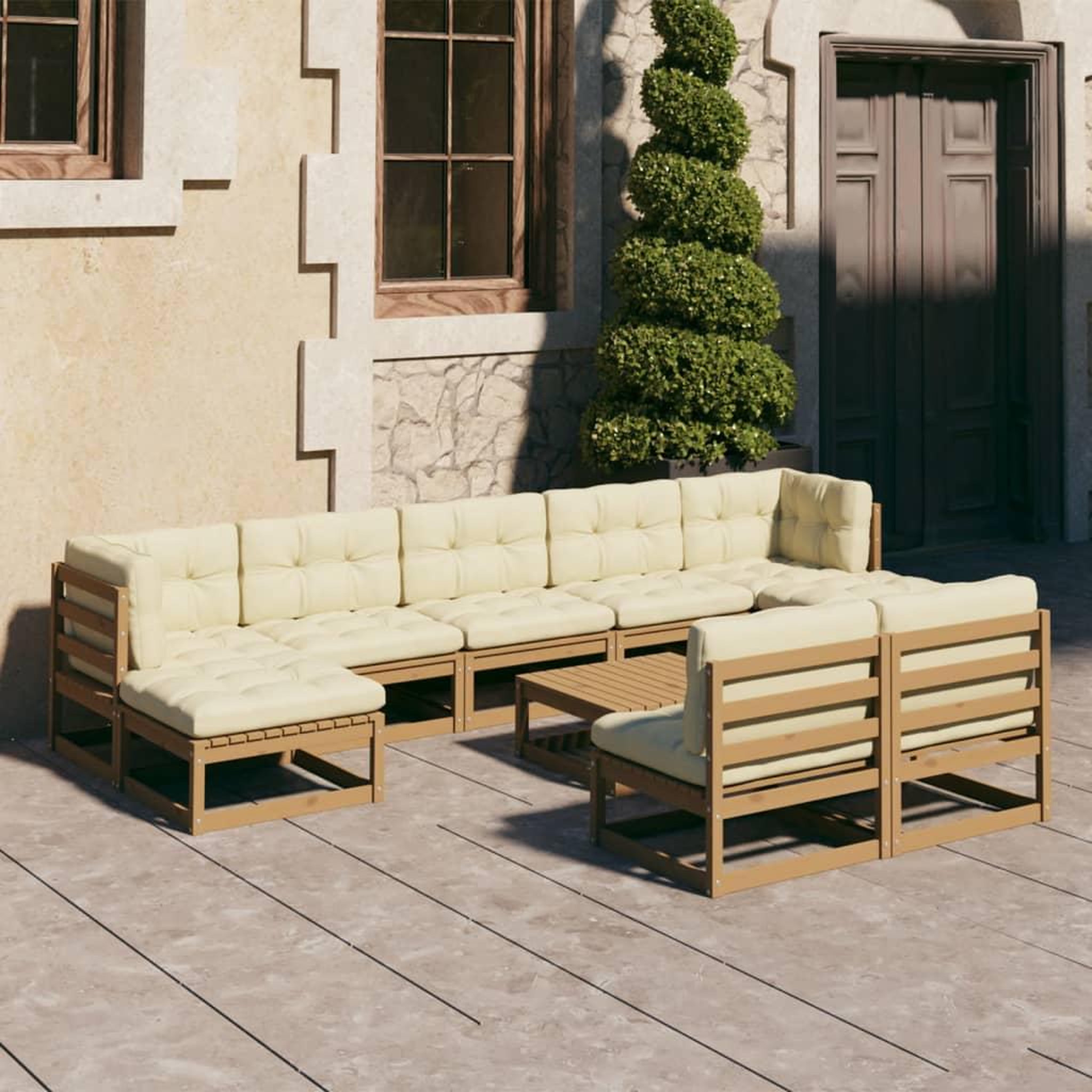 Voir la diapositive 1 : VIDAXL Salon de jardin 10 pcs avec coussins Marron miel Bois de pin