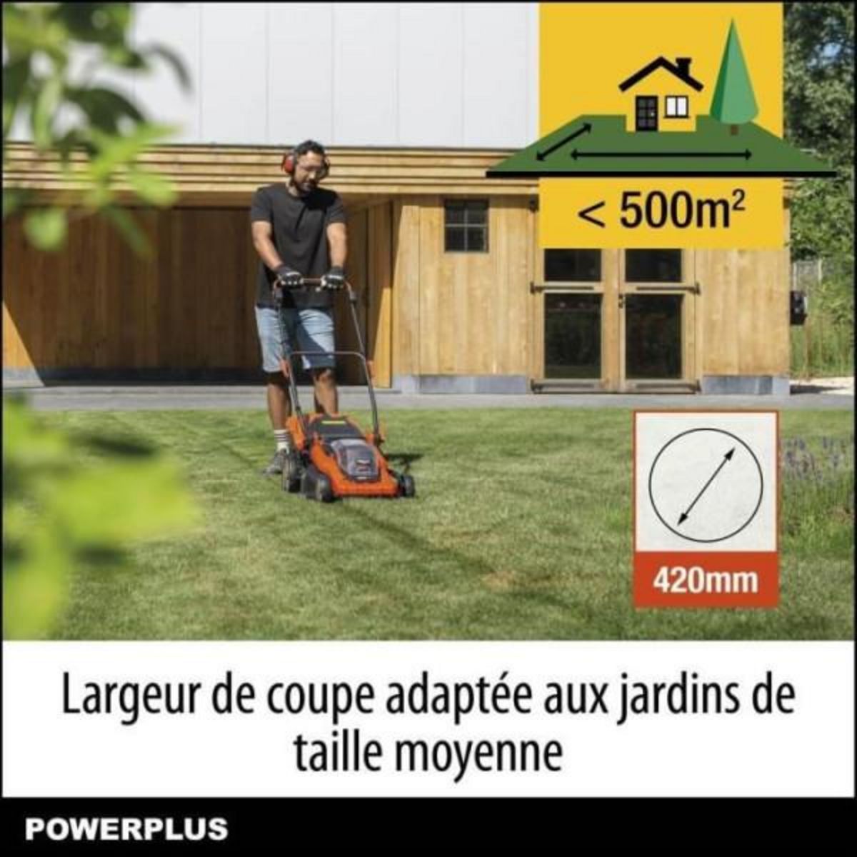 MARKET24 Tondeuse a Gazon   a Gazon sur Batterie 40V Dual Power POWDPGLWS2 - 420mm Ø, Sac de Collecte 50L