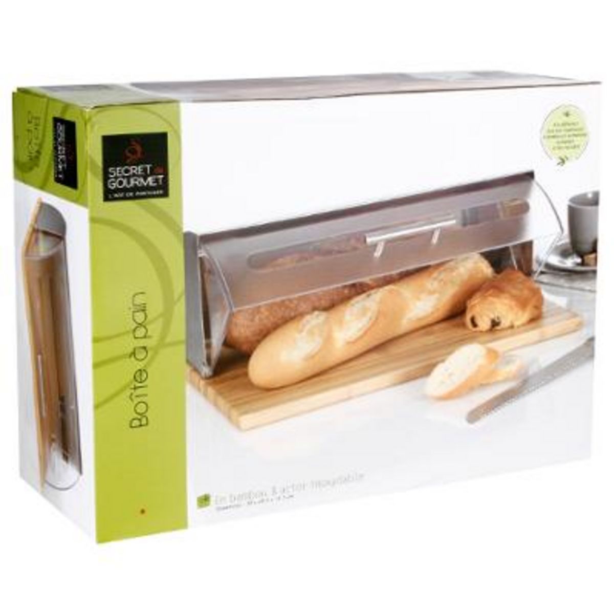 SECRET DE GOURMET Boite à pain inox et base bambou 