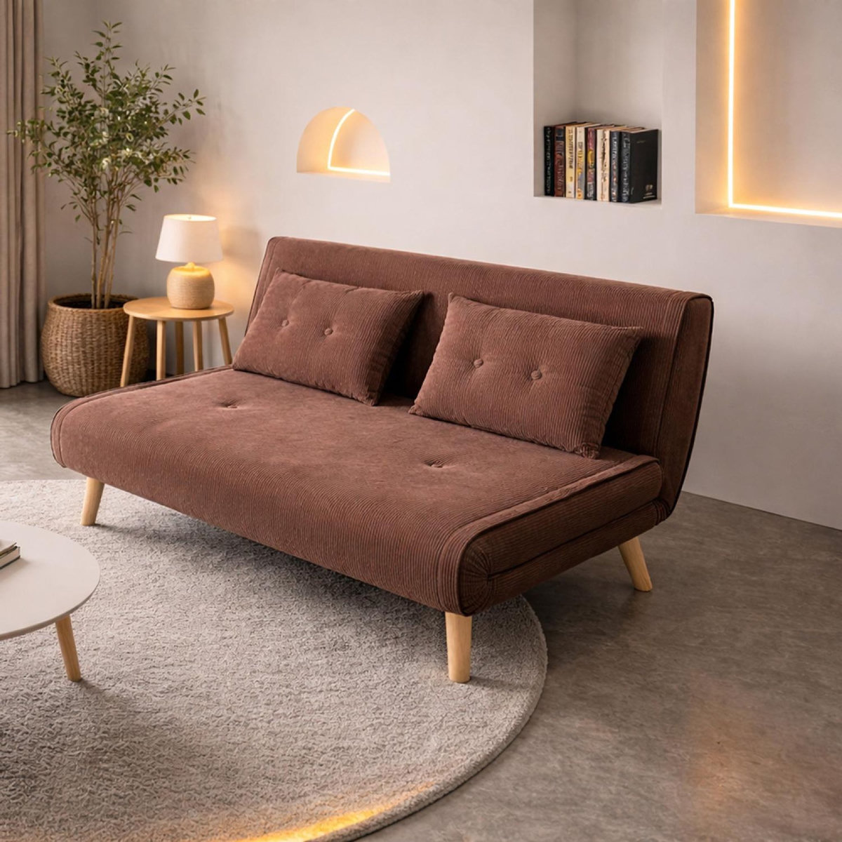 CONCEPT USINE Canapé convertible en velours côtelé chccolat 2 places ENNIS