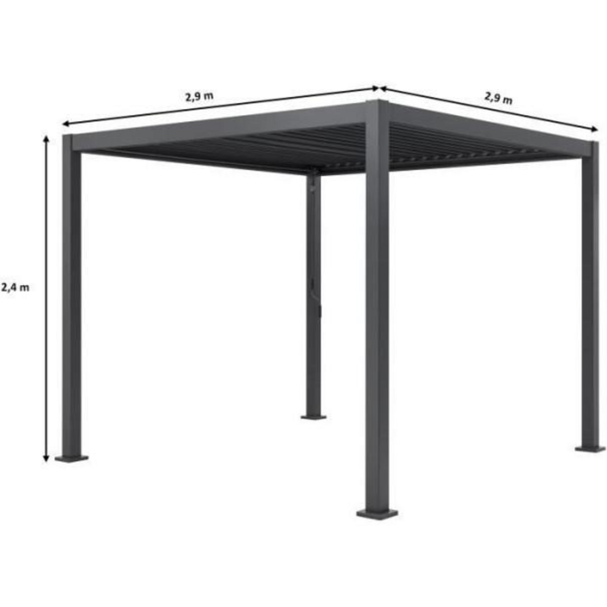 MARKET24 Pergola bioclimatique GAYA - Structure en aluminium et en acier - 290x290xH240 cm - Gris
