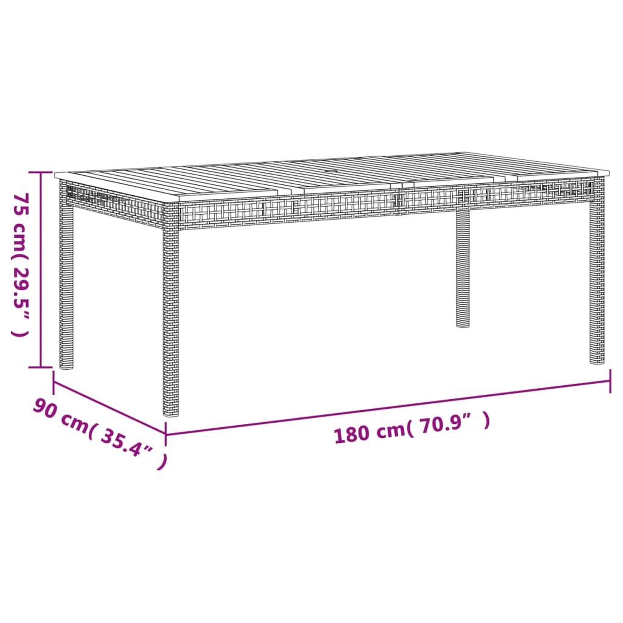 Voir la diapositive 6 : VIDAXL Table de jardin gris 180x90x75 cm resine tressee et bois acacia