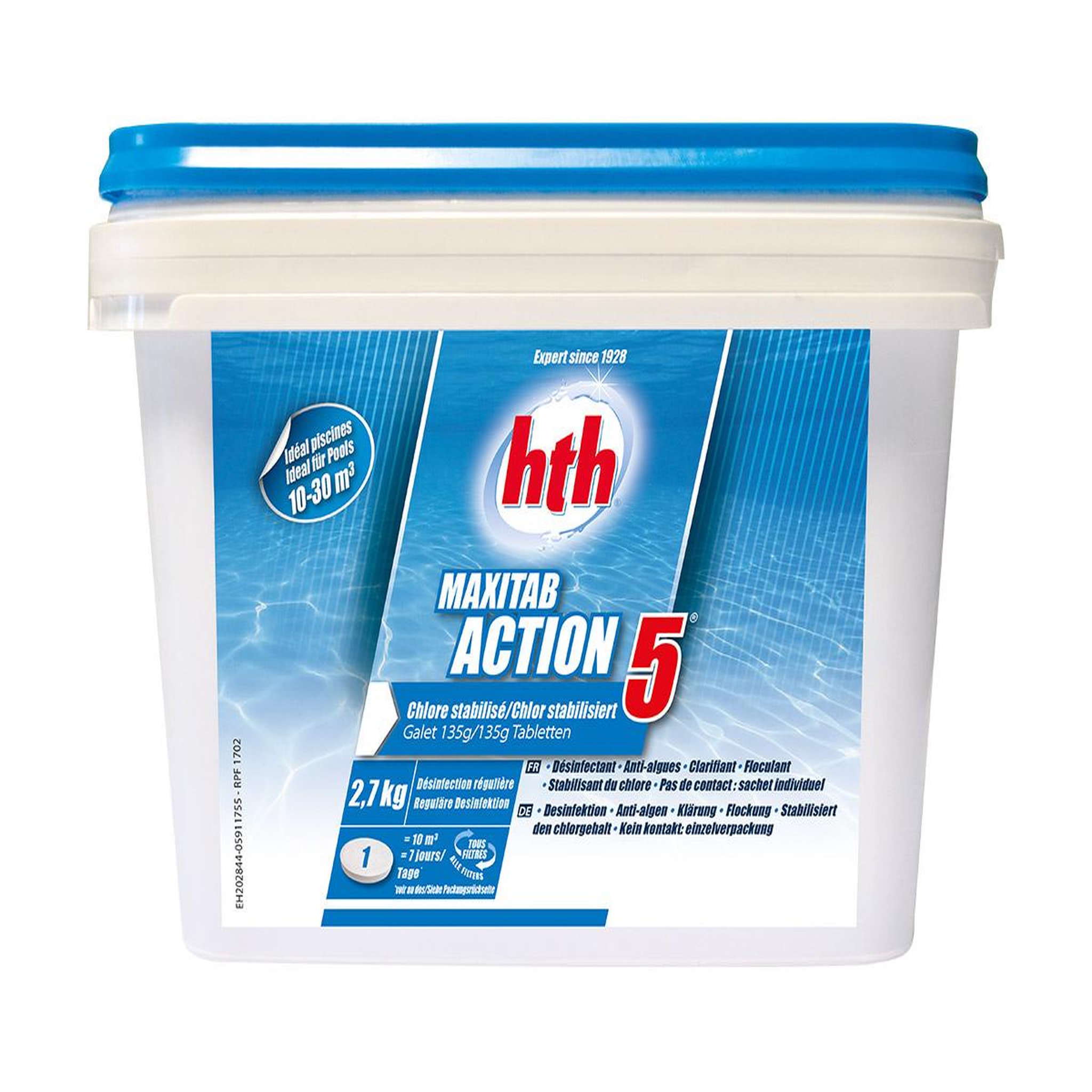 HTH Chlore 5 actions en galets Maxitab 2,7 kg - HTH