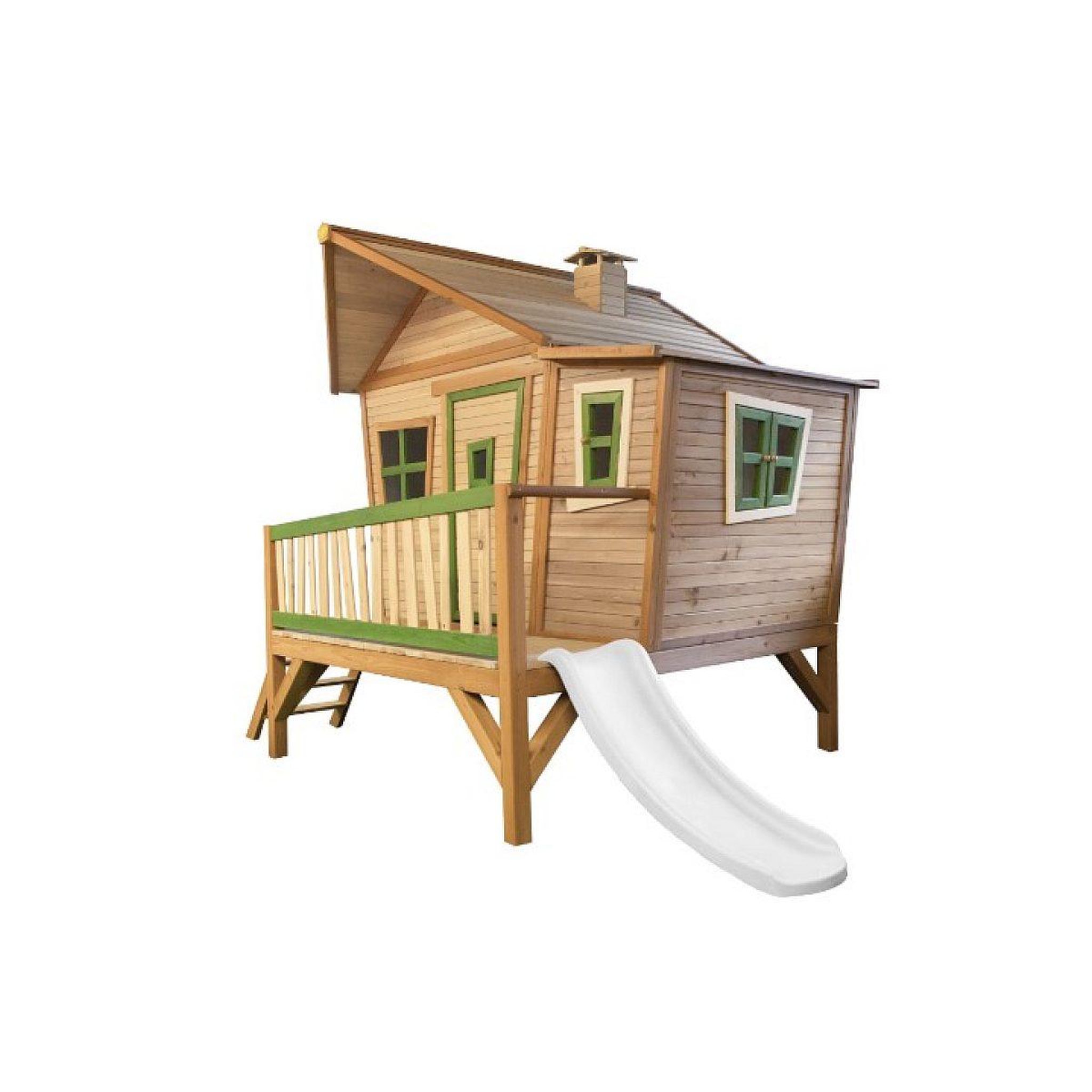 Voir la diapositive 2 : Axi House Maisonnette emma marron-vert toboggan blanc