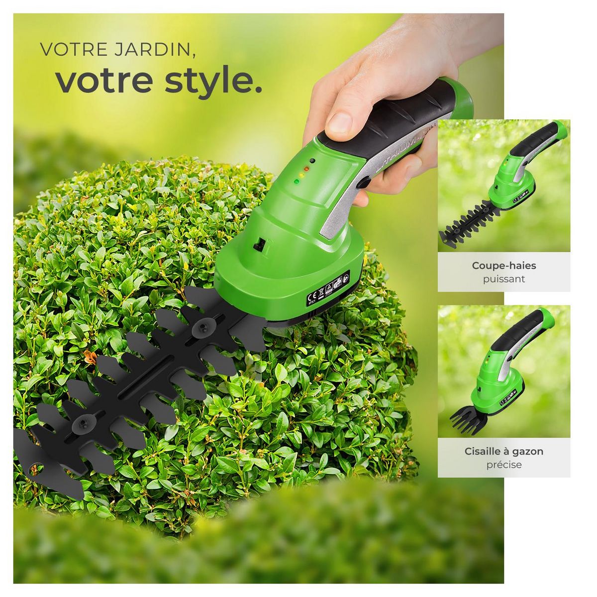 tectake Taille haie électrique 2-en-1 7,2 V avec 2 accessoires vert