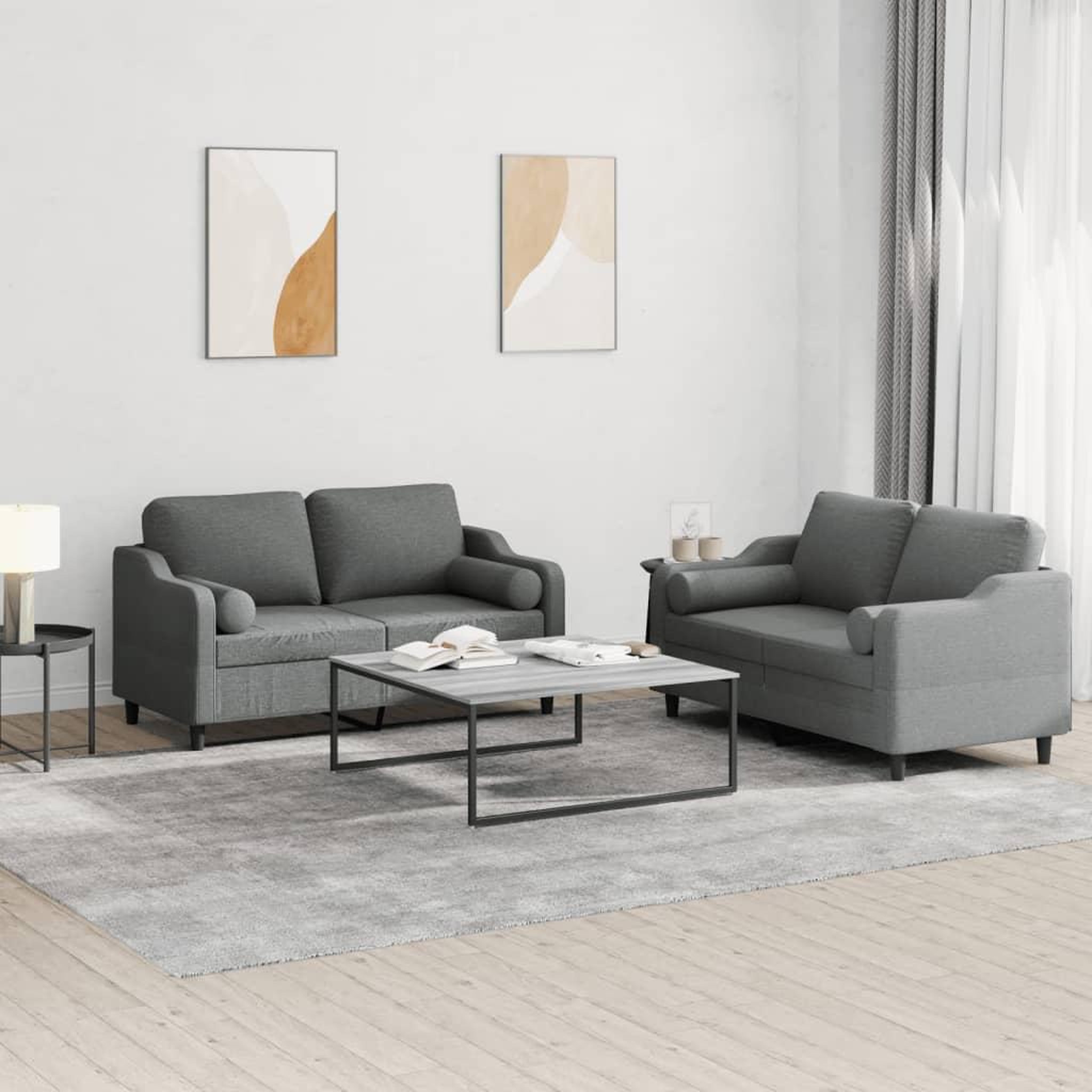 VIDAXL Ensemble de canapes 2 pcs coussins gris fonce tissu