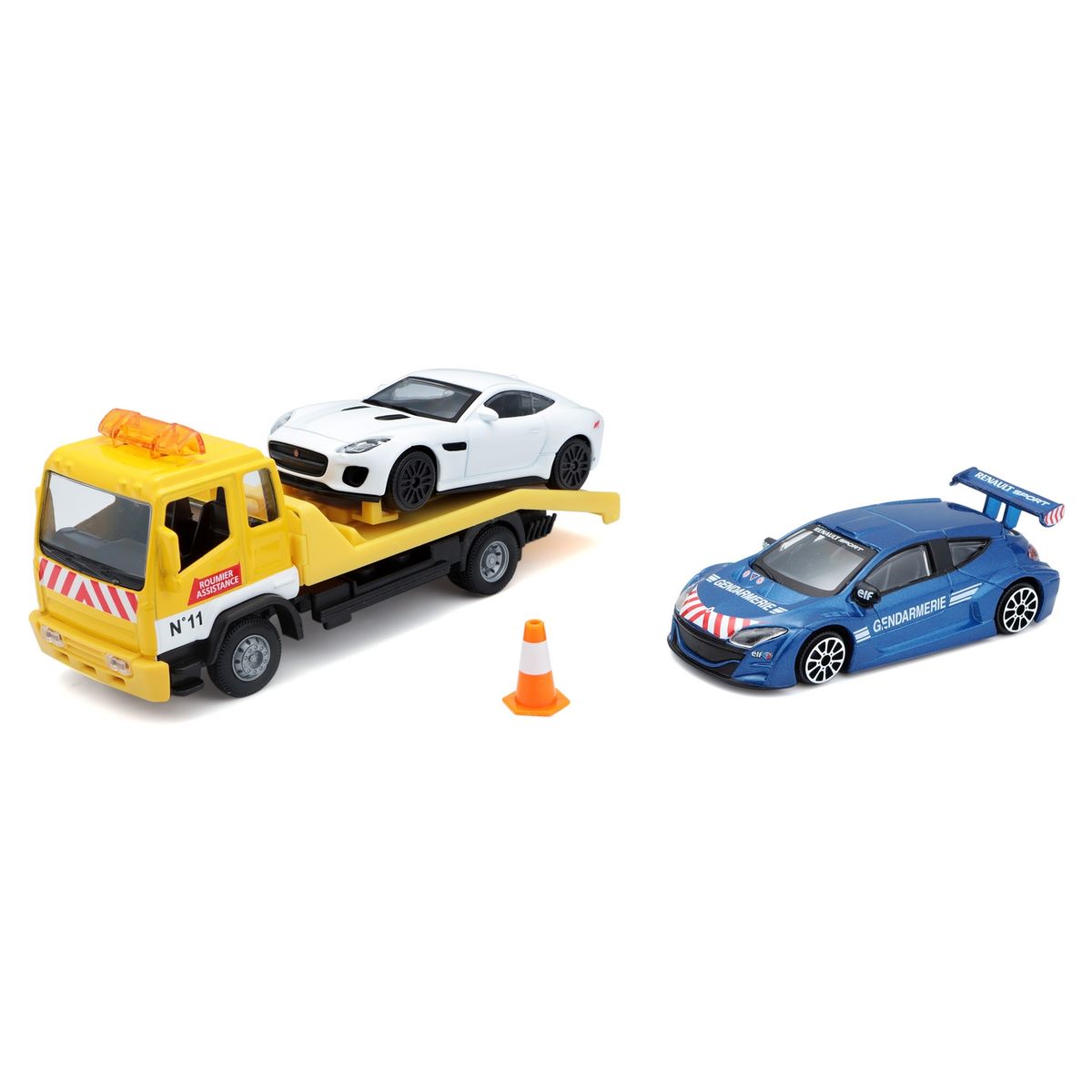 BURAGO Miniature camion dépanneuse avec véhicule et véhicule d'urgence 1/43e