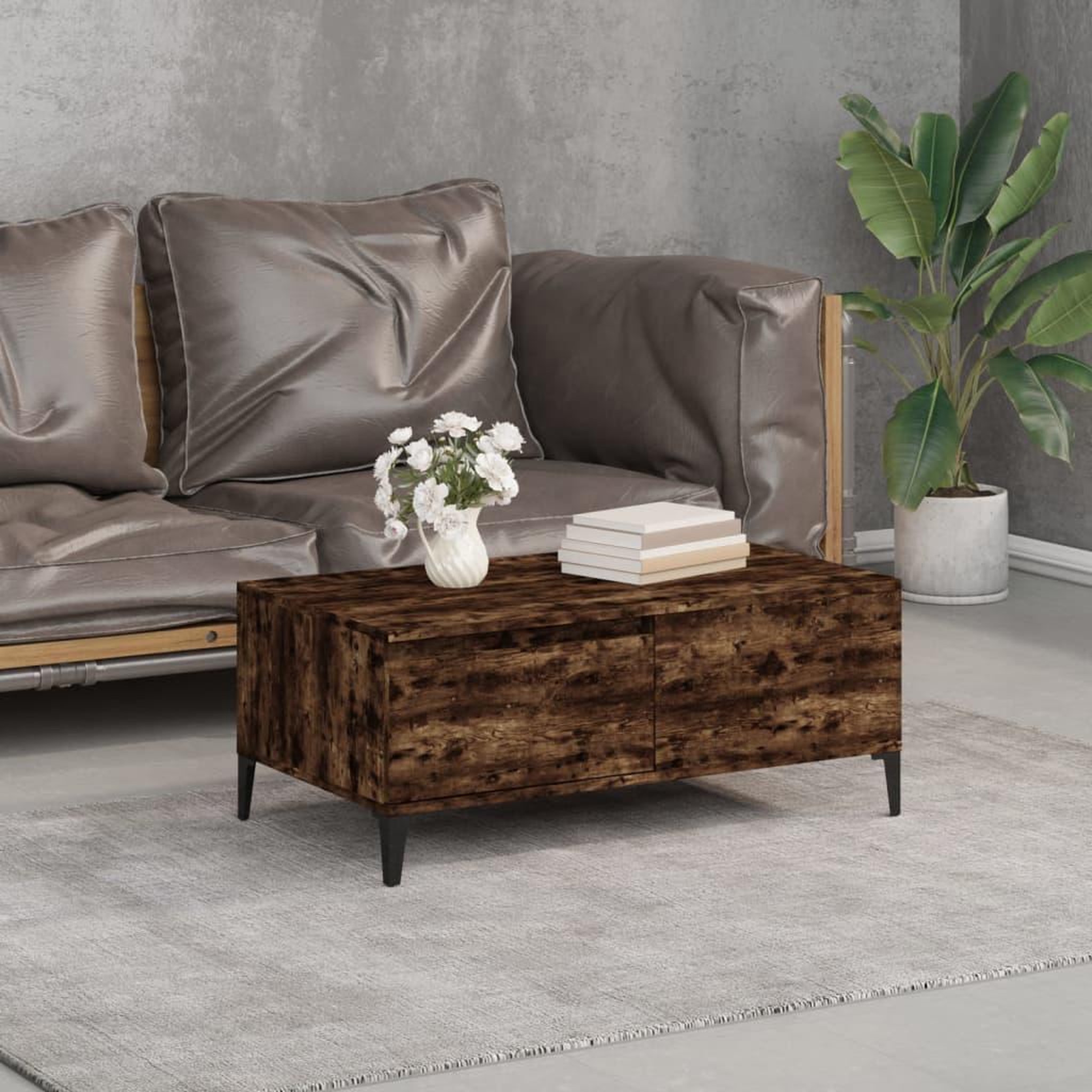 Voir la diapositive 1 : VIDAXL Table basse Chene fume 90x50x36,5 cm Bois d'ingenierie