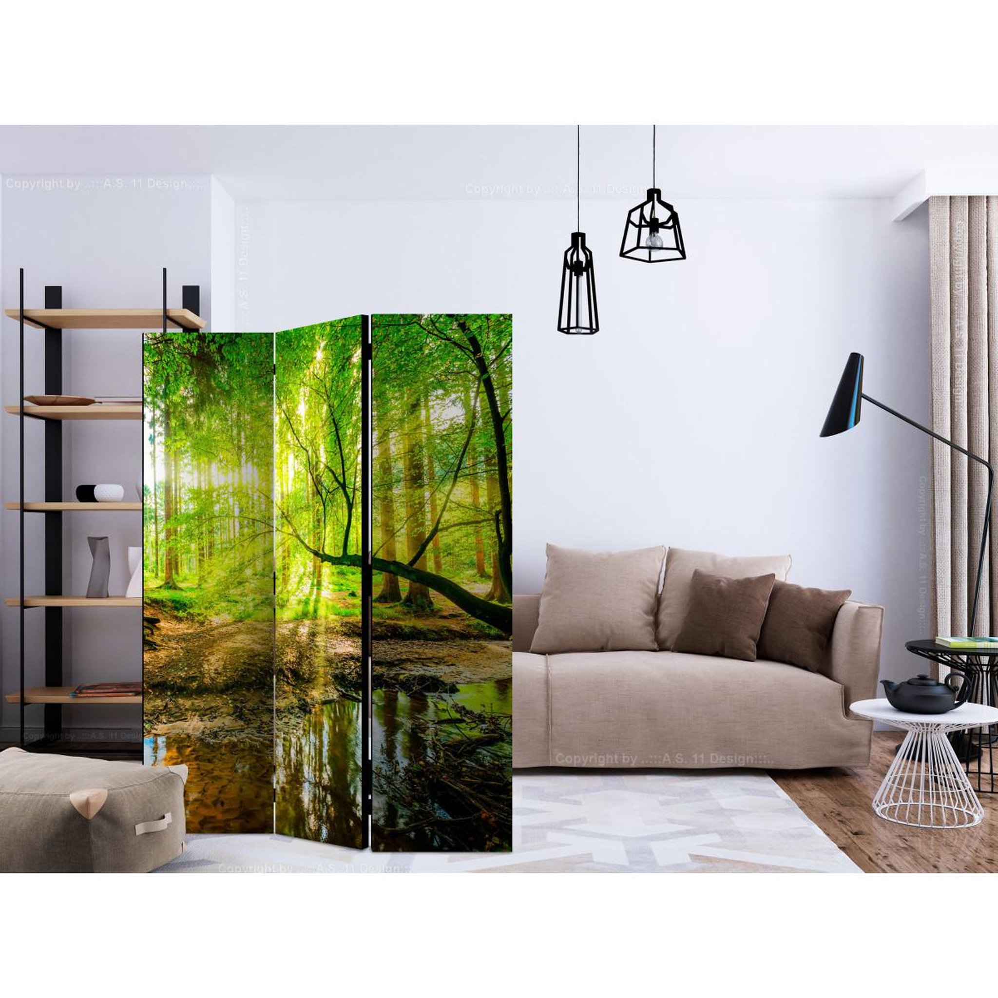 Voir la diapositive 2 : Paris Prix Paravent 3 volets  forest stream  135x172cm