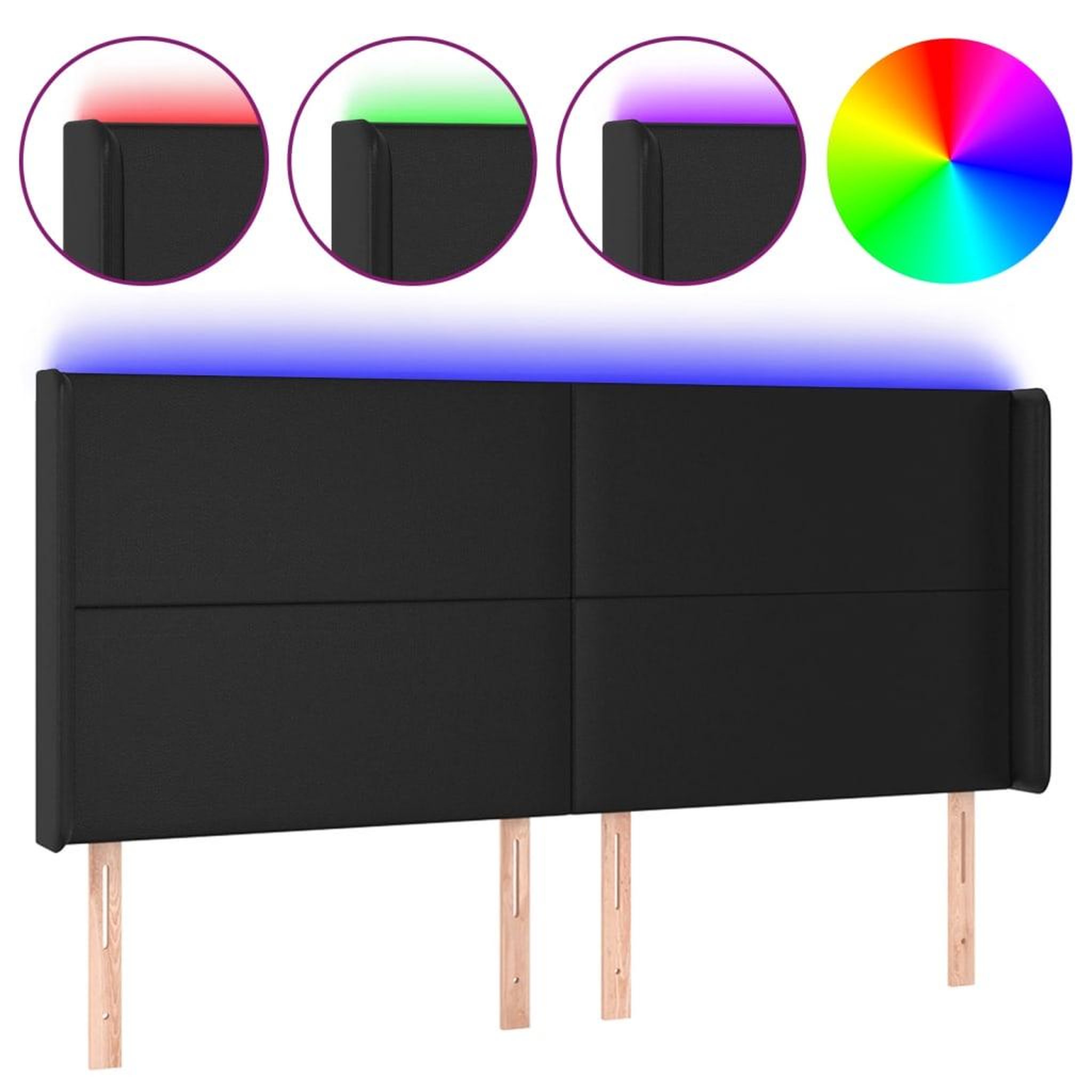 Voir la diapositive 2 : VIDAXL Tete de lit a LED Noir 203x16x118/128 cm Similicuir