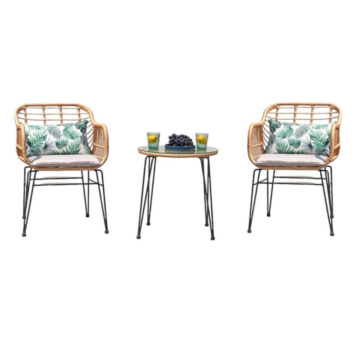 CONCEPT USINE Salon de balcon rotin beige & fer GALICIA